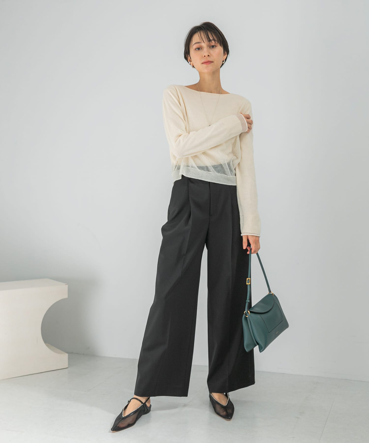 防シワハイウエストワイドスラックス