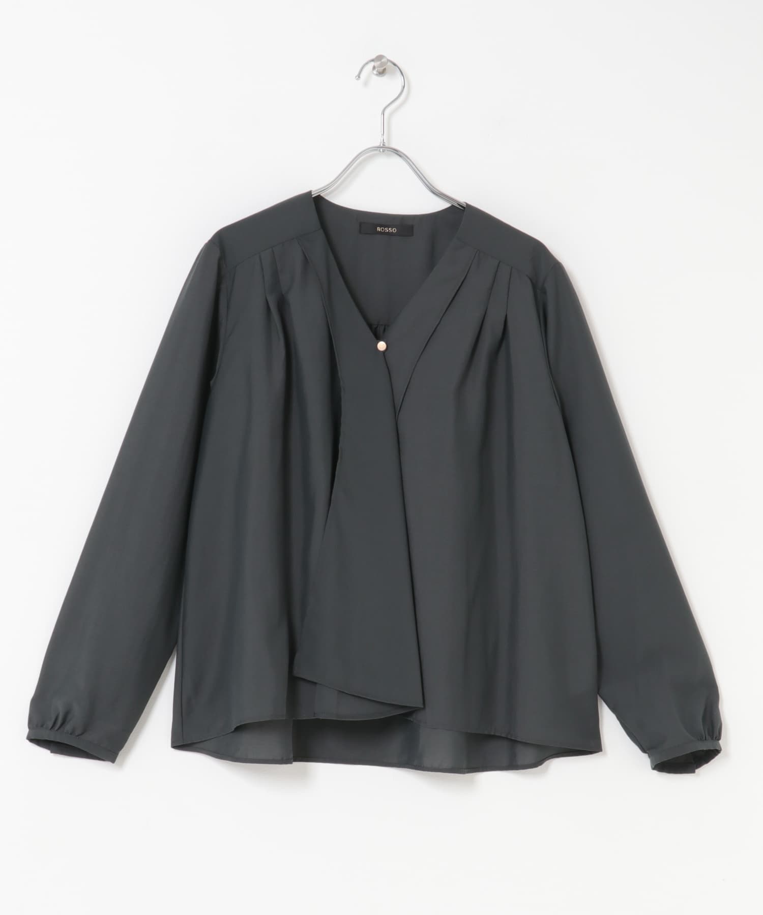 ウォッシャブルVネックフレアブラウス CHARCOAL FREE