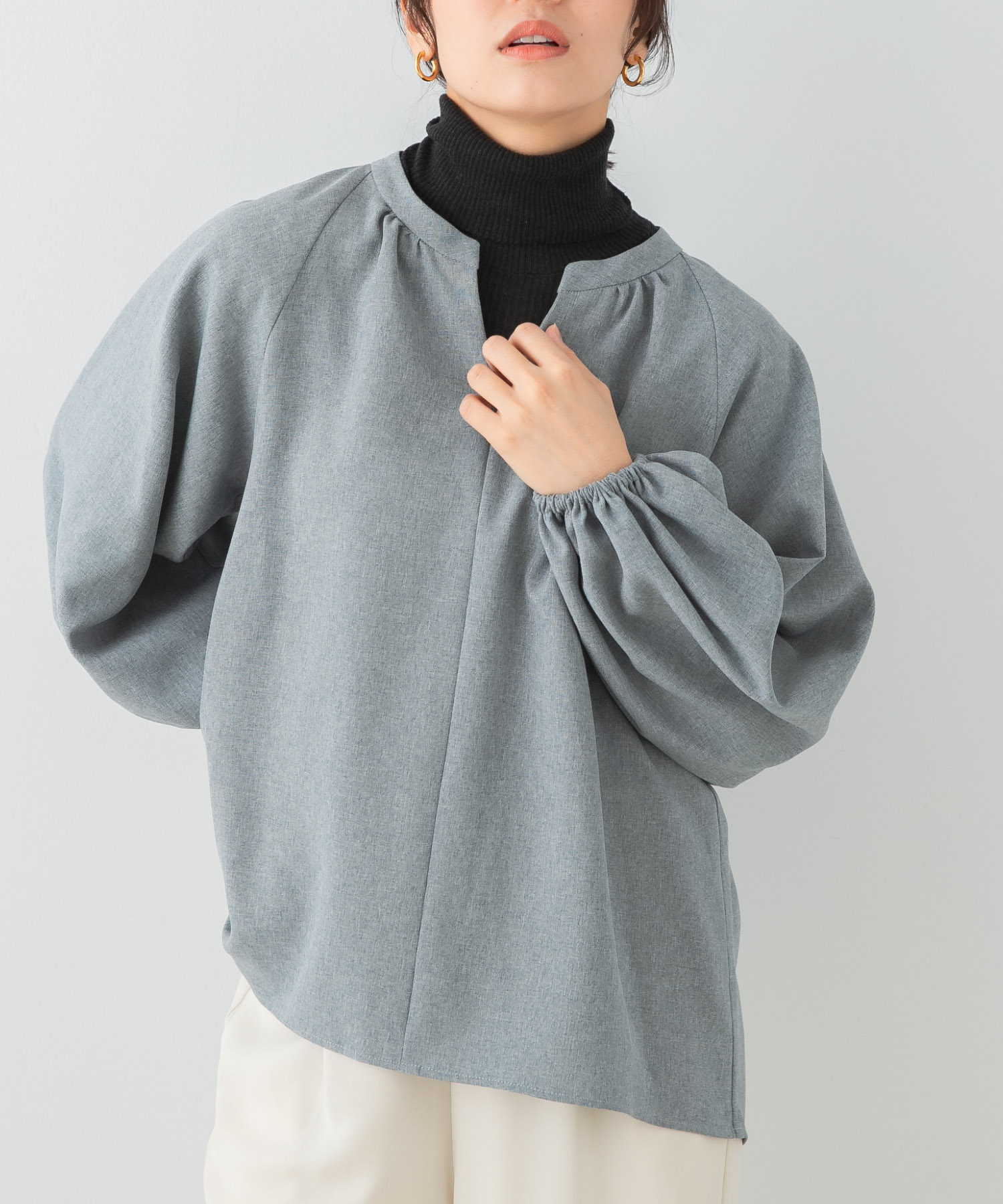 F by ROSSO　イージーケアバルーンスリーブブラウス