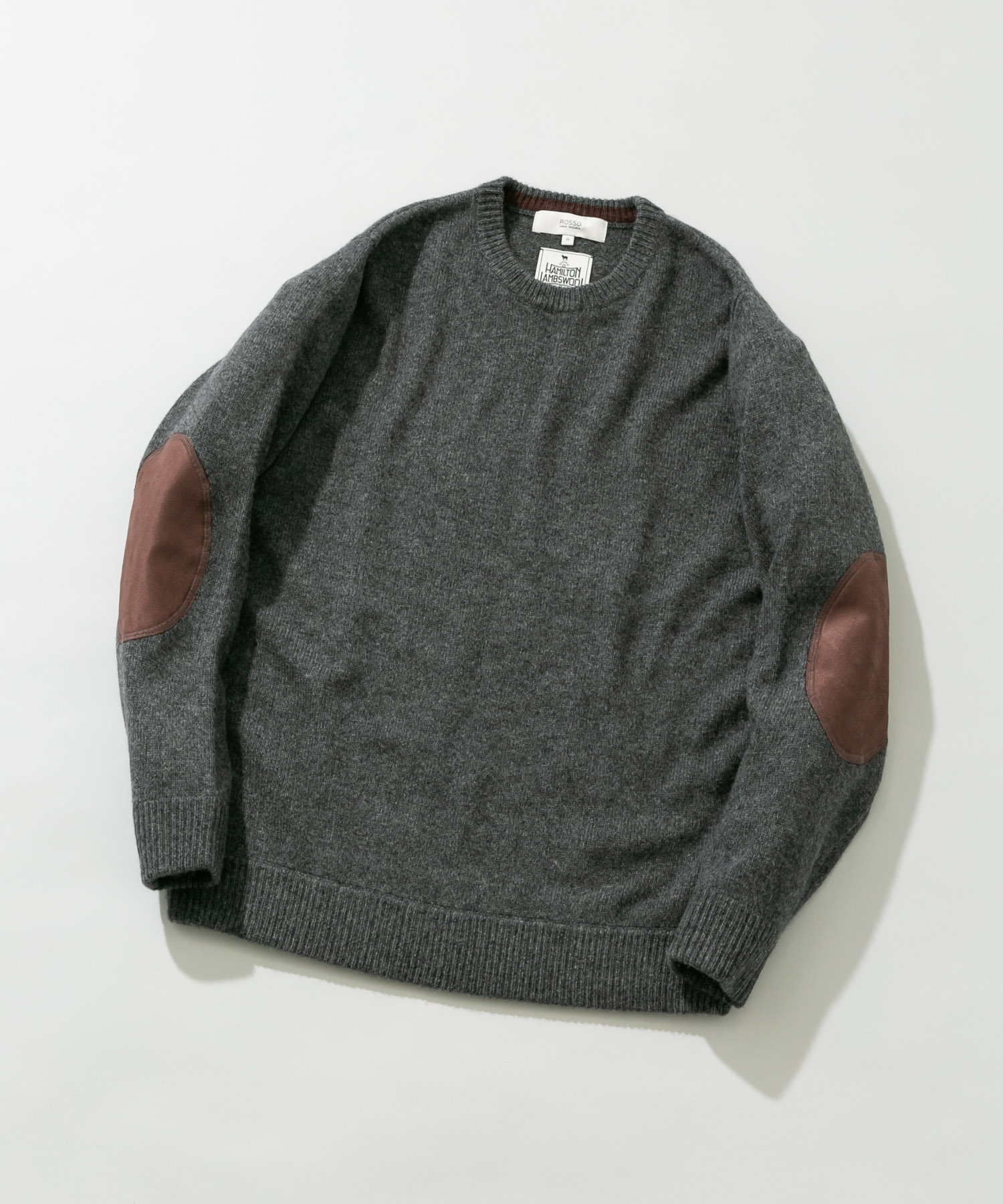 『XLサイズあり』ハミルトンラムズウールエルボーパッチニット CHARCOAL S
