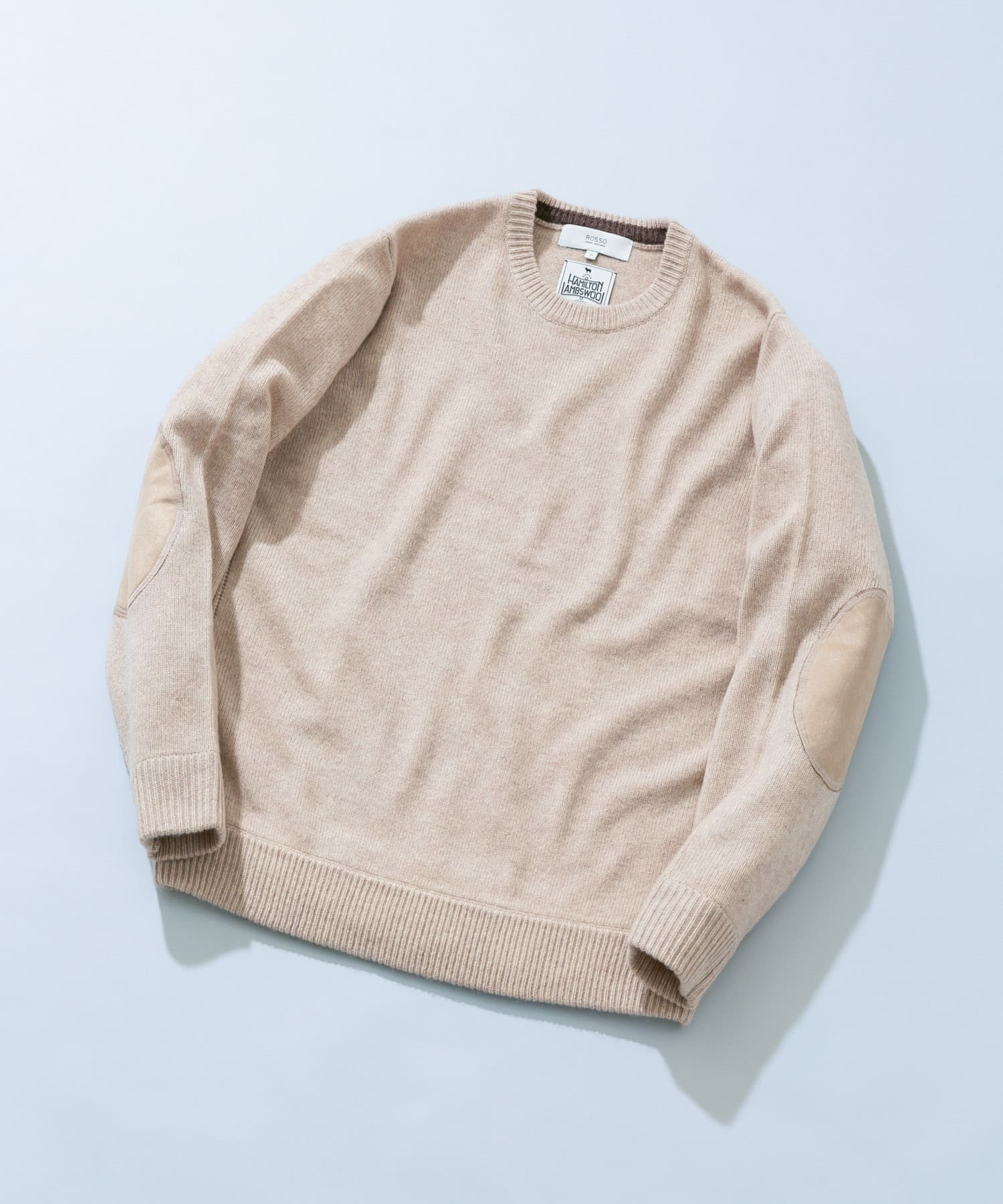 『XLサイズあり』ハミルトンラムズウールエルボーパッチニット BEIGE S