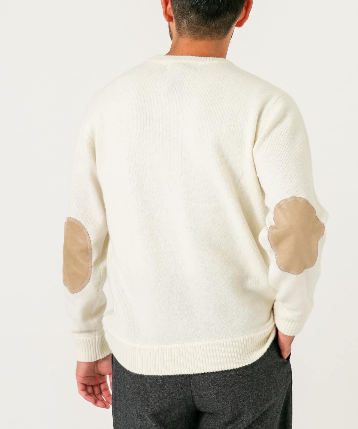 『XLサイズあり』ハミルトンラムズウールエルボーパッチニット WHITE S