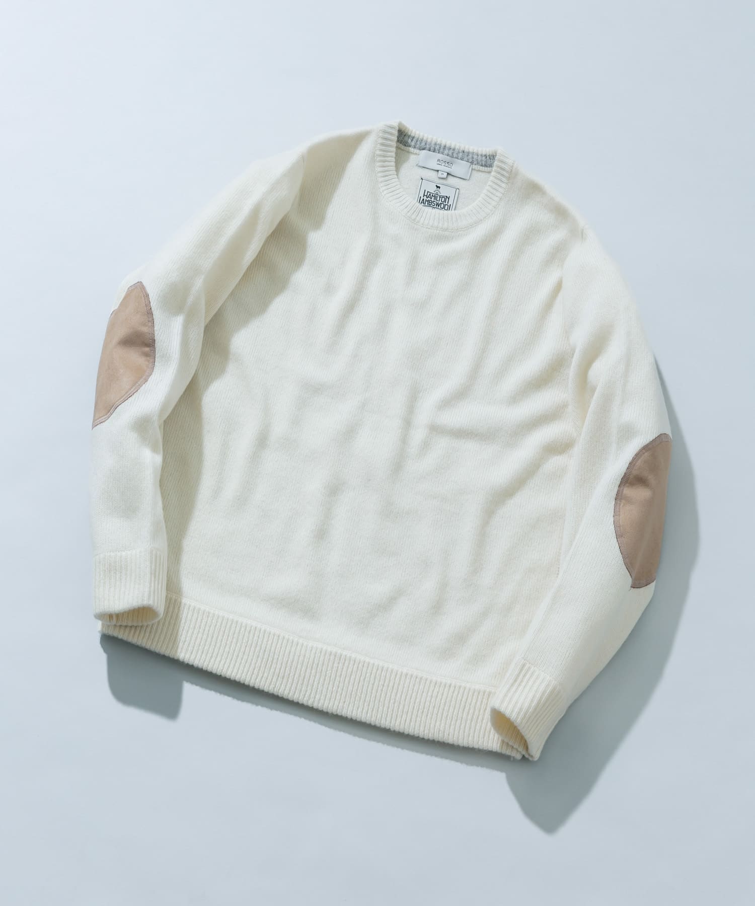 『XLサイズあり』ハミルトンラムズウールエルボーパッチニット WHITE M