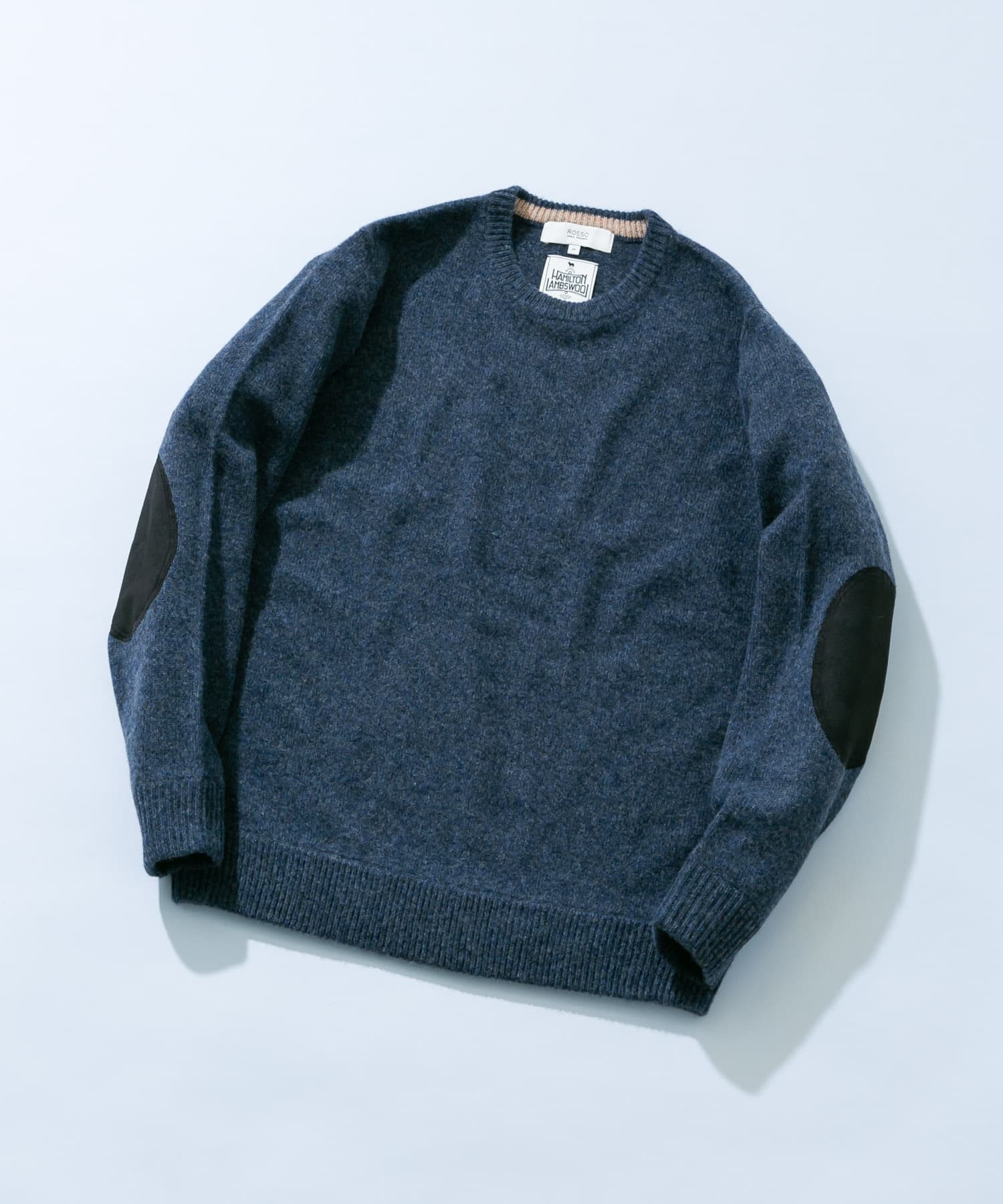 『XLサイズあり』ハミルトンラムズウールエルボーパッチニット NAVY S