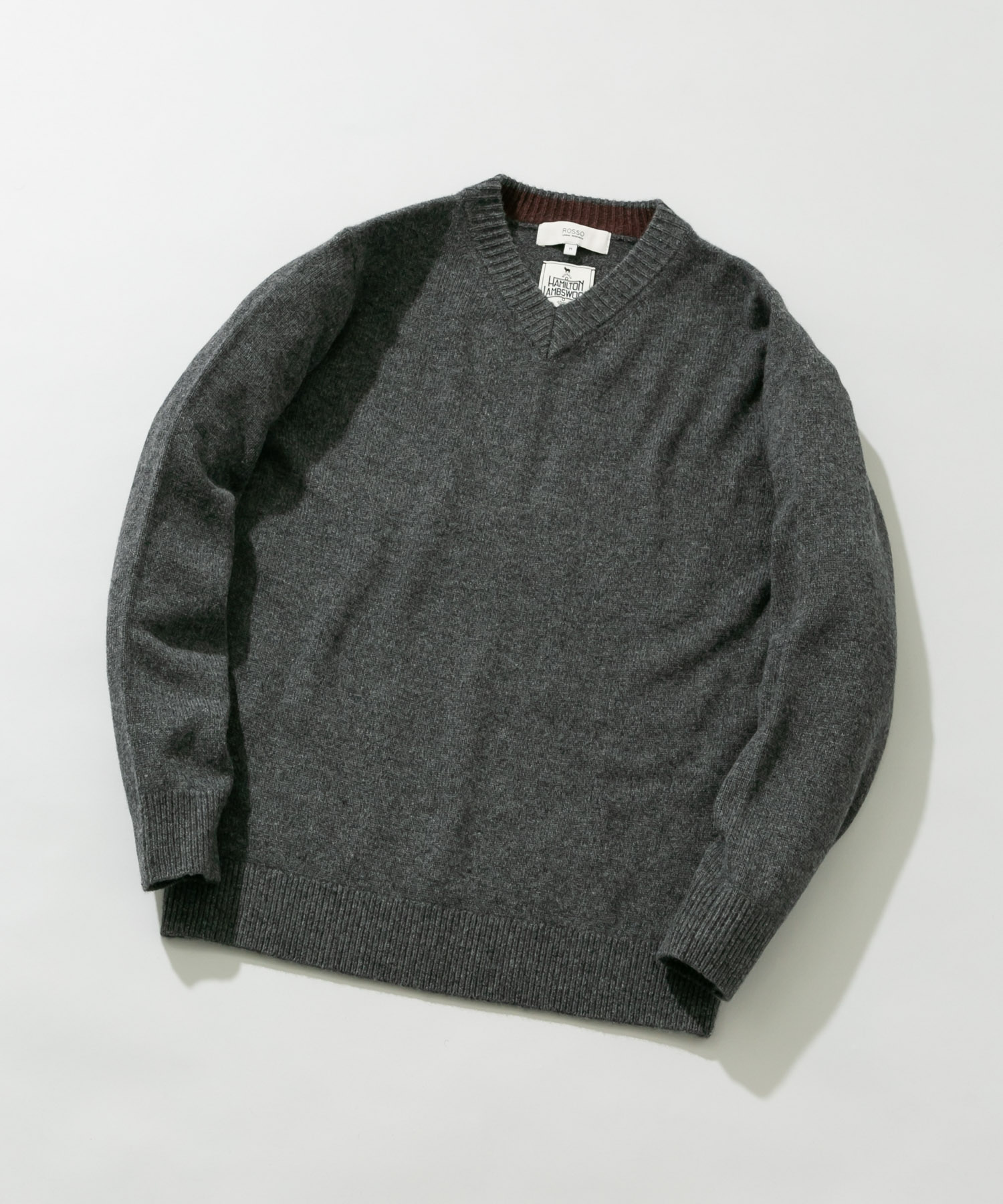 『XLサイズあり』ハミルトンラムズウールVネックニット CHARCOAL S