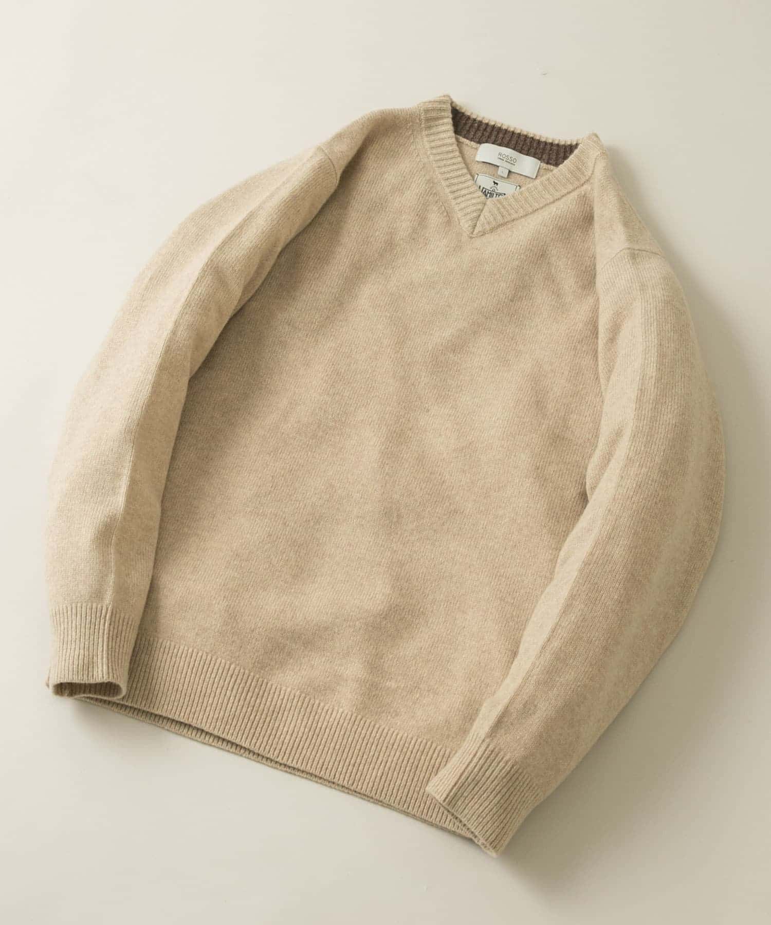 『XLサイズあり』ハミルトンラムズウールVネックニット BEIGE S