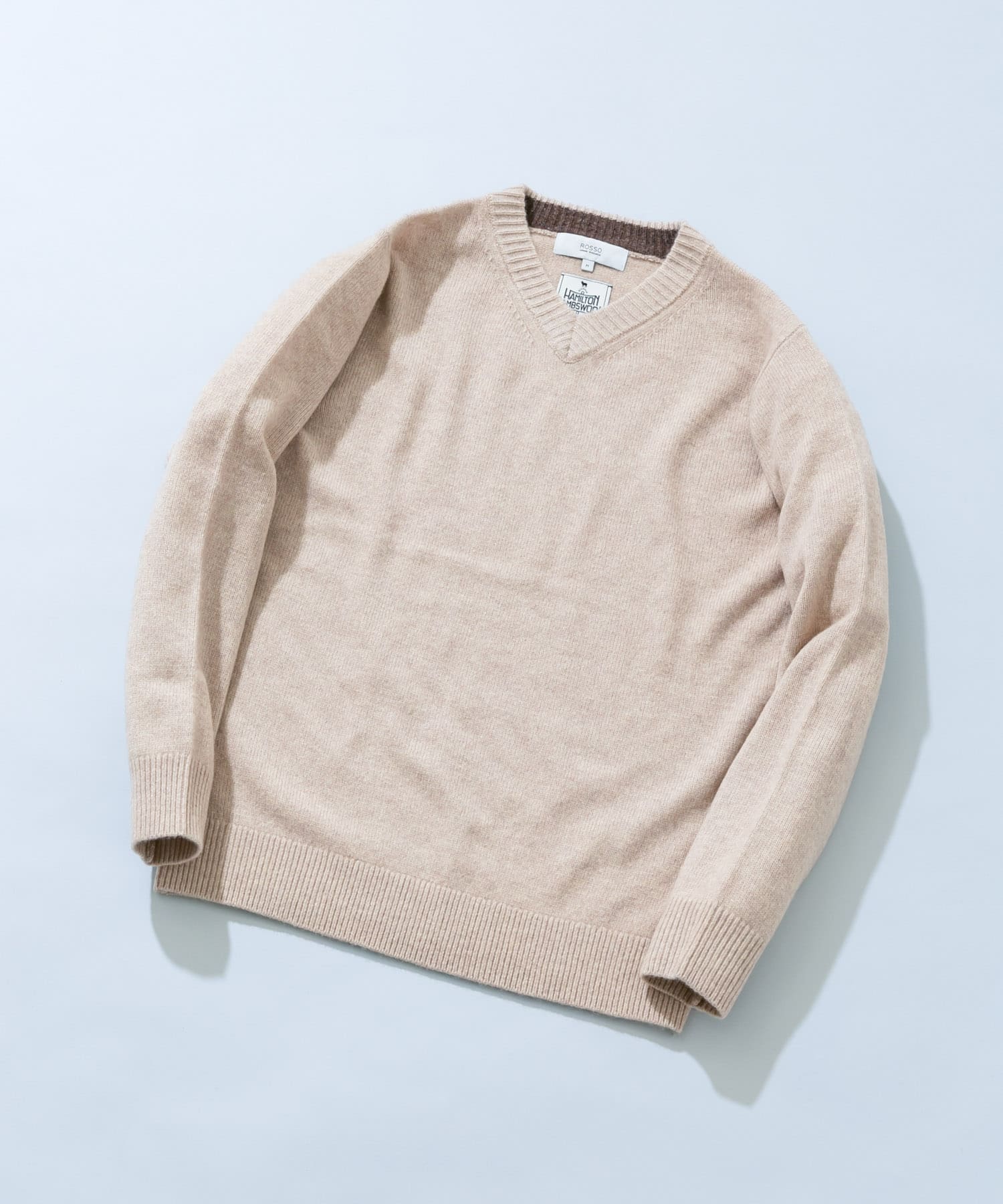 『XLサイズあり』ハミルトンラムズウールVネックニット BEIGE M