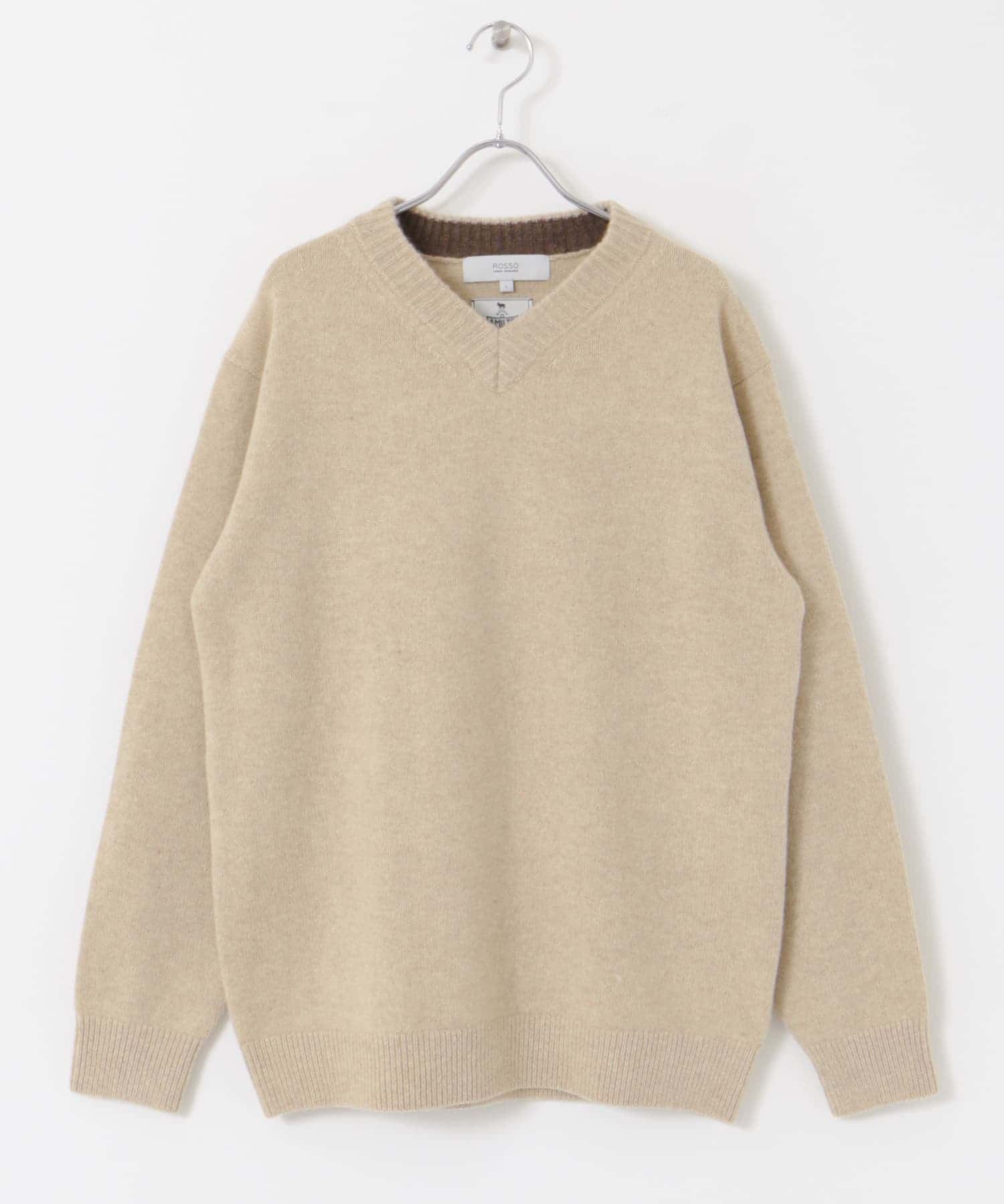 『XLサイズあり』ハミルトンラムズウールVネックニット BEIGE S