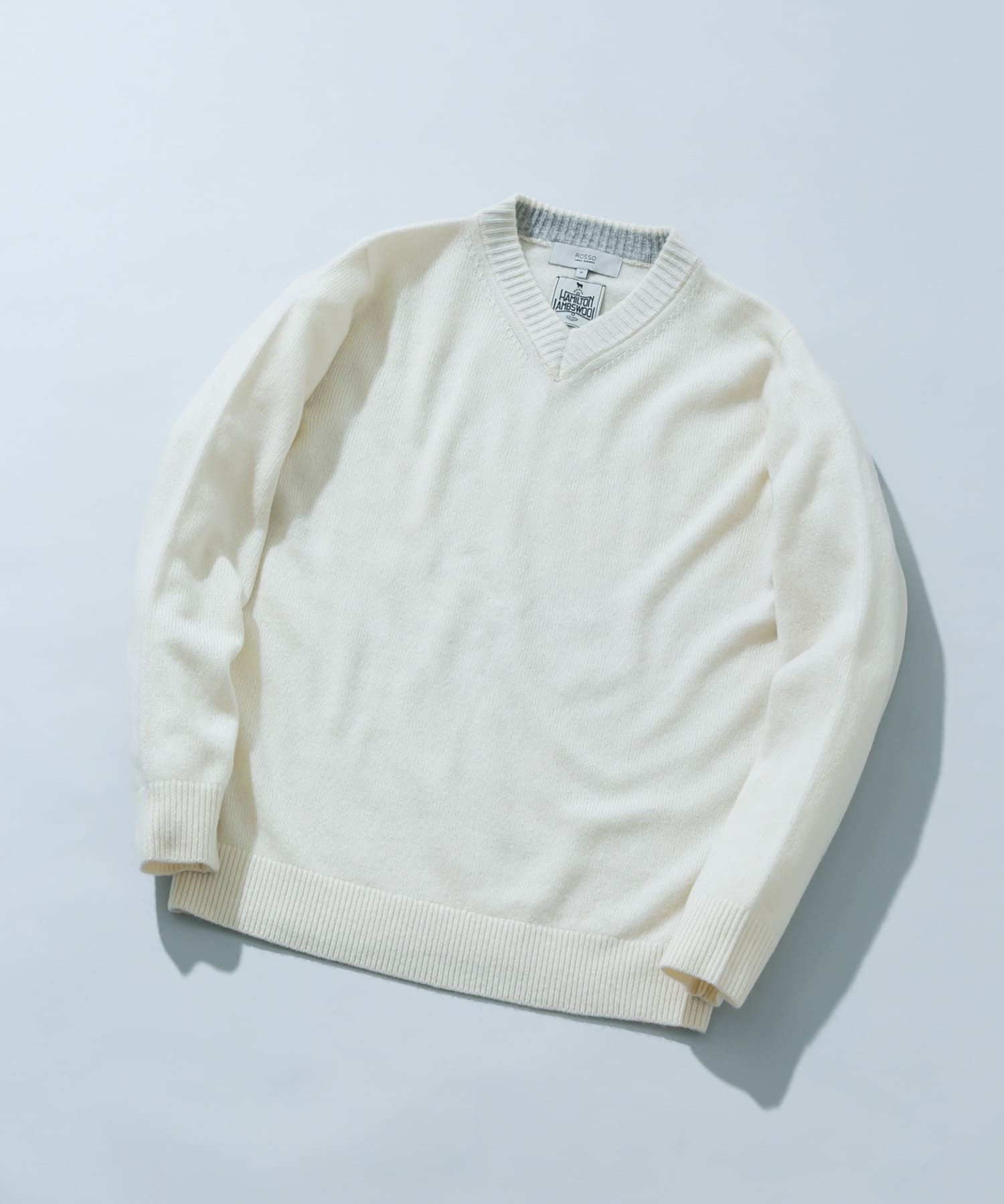 『XLサイズあり』ハミルトンラムズウールVネックニット WHITE S