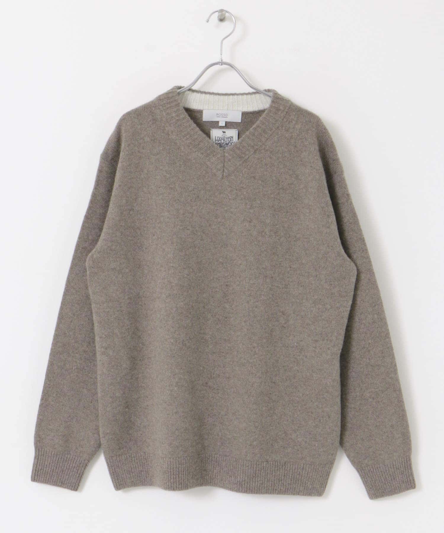 『XLサイズあり』ハミルトンラムズウールVネックニット GREIGE S