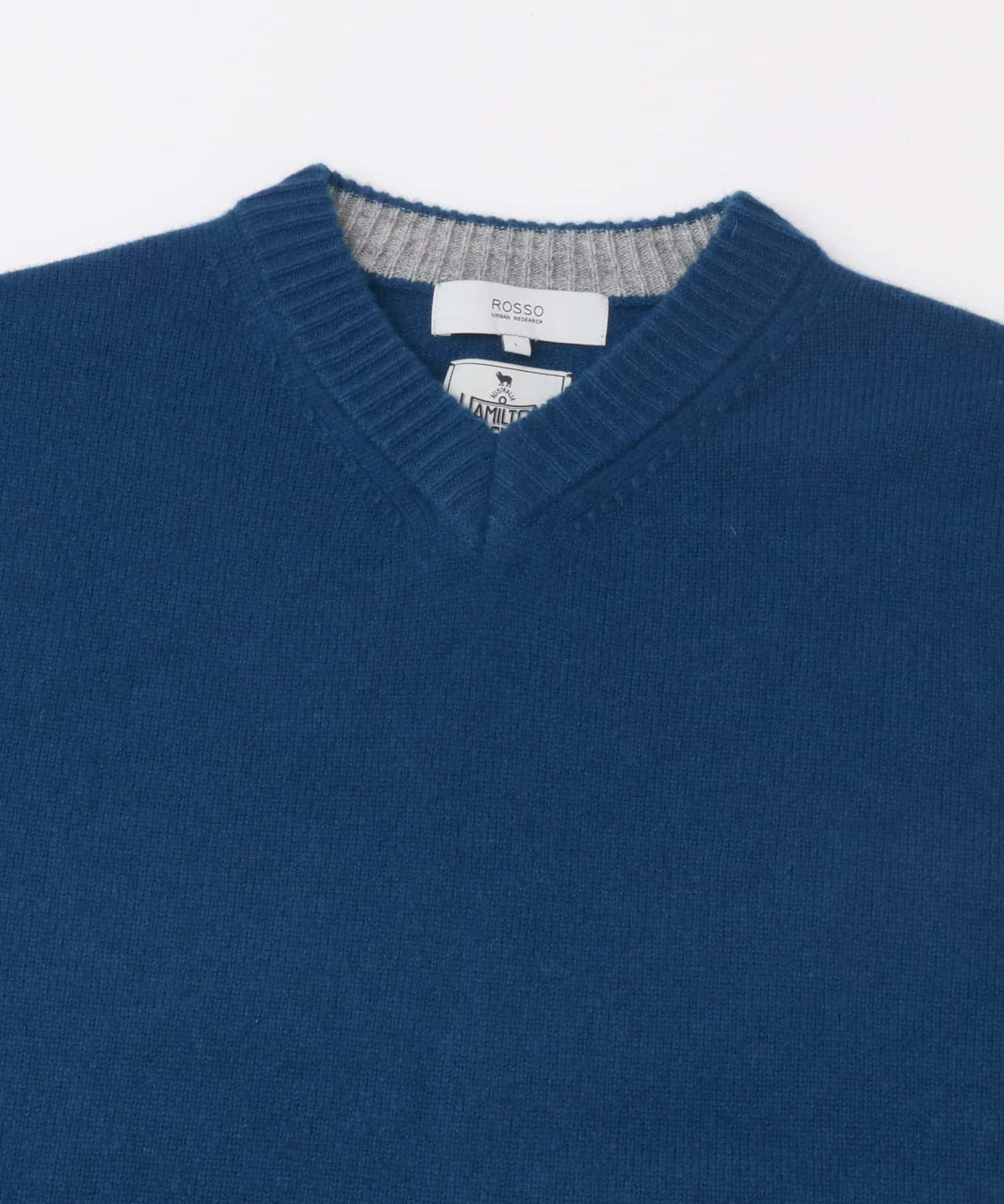 『XLサイズあり』ハミルトンラムズウールVネックニット BLUE S