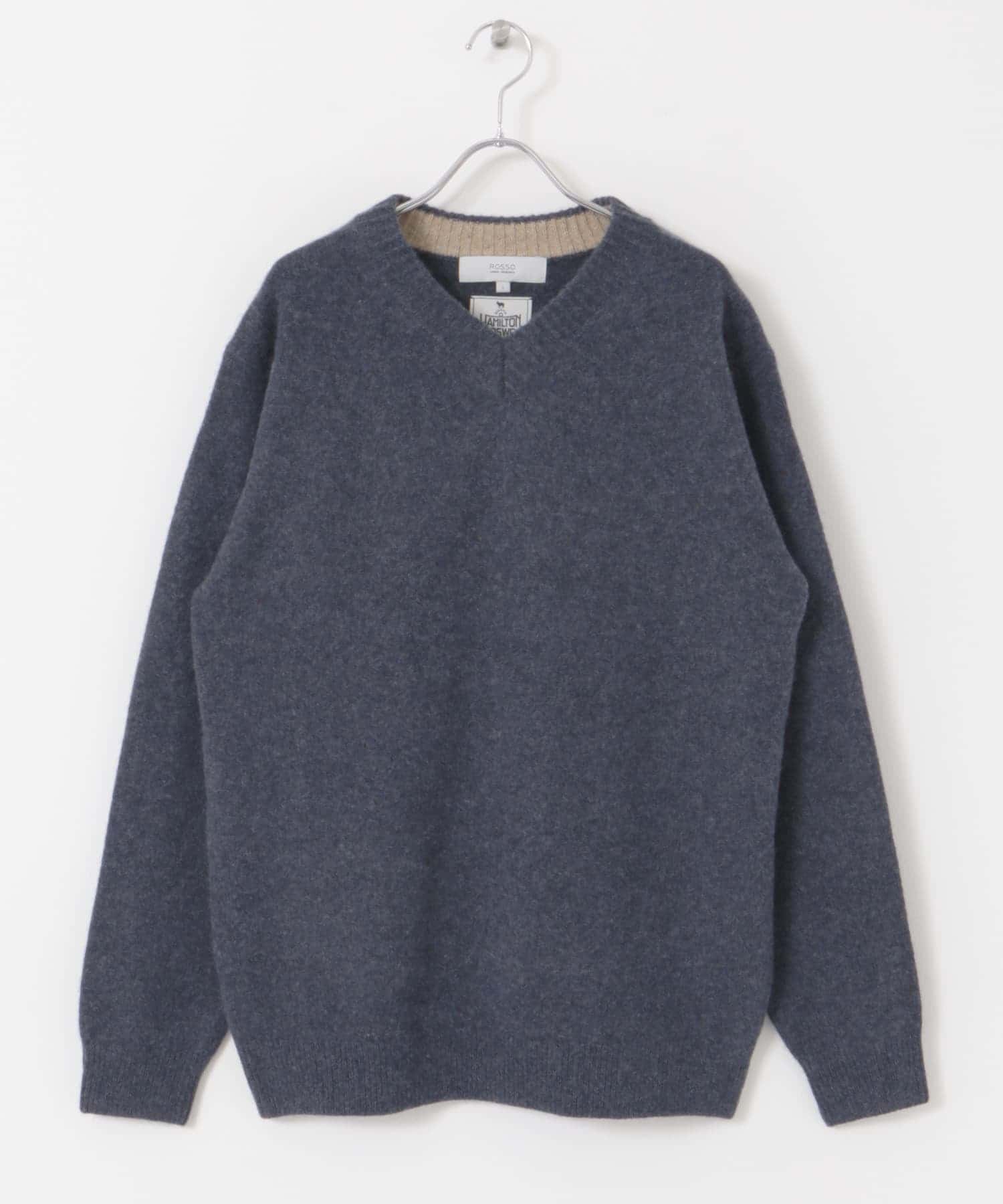 『XLサイズあり』ハミルトンラムズウールVネックニット NAVY S