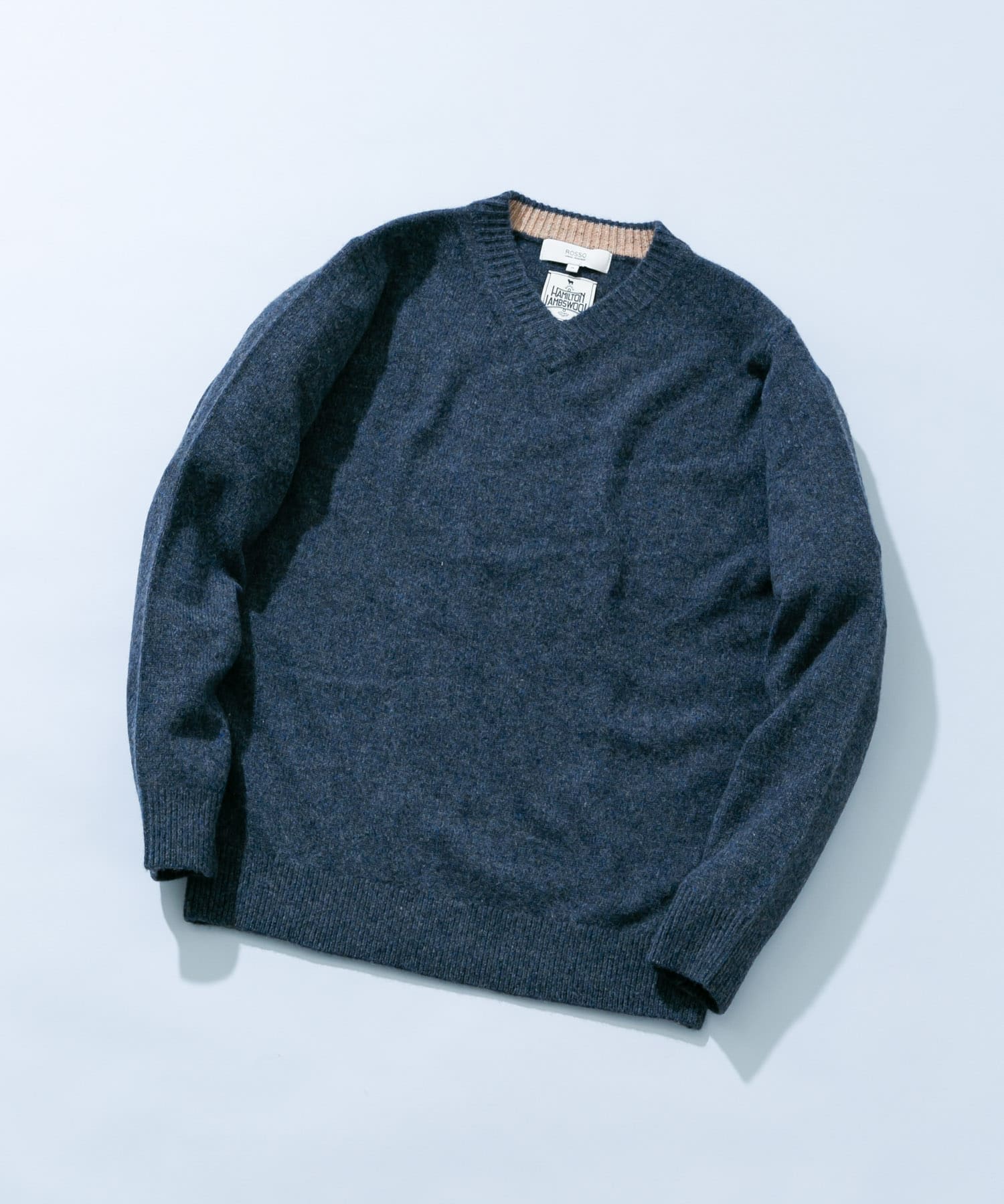 『XLサイズあり』ハミルトンラムズウールVネックニット NAVY S