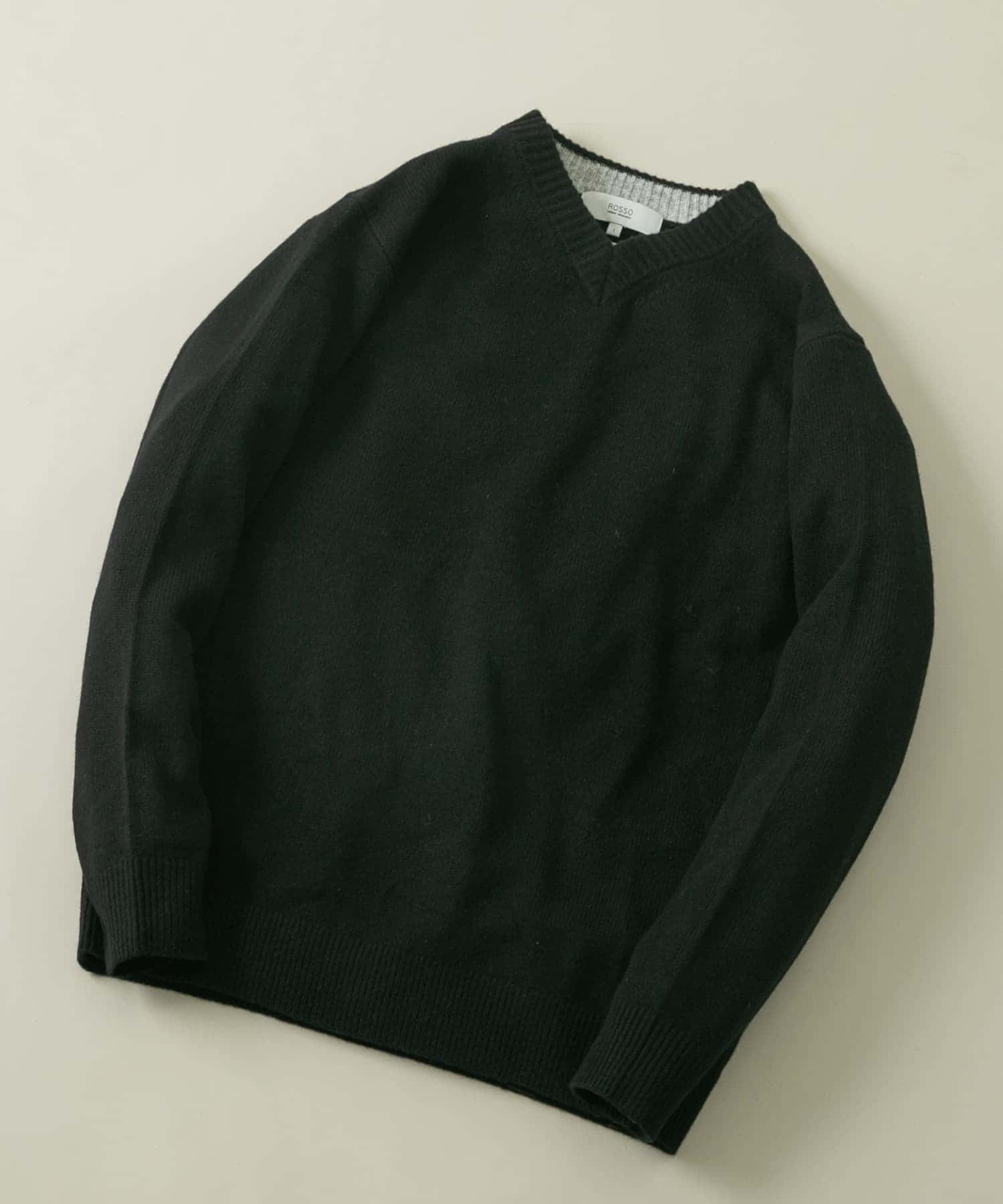 『XLサイズあり』ハミルトンラムズウールVネックニット BLACK S