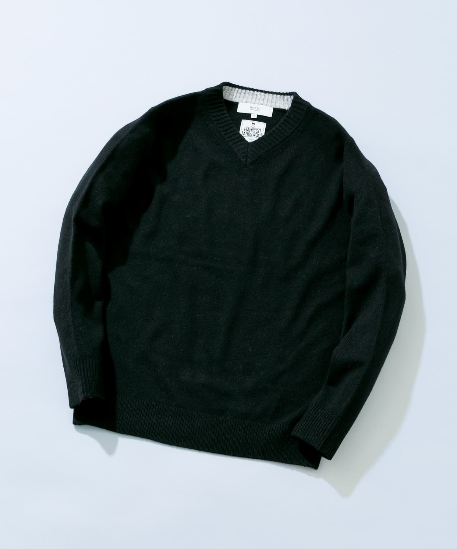 『XLサイズあり』ハミルトンラムズウールVネックニット BLACK M