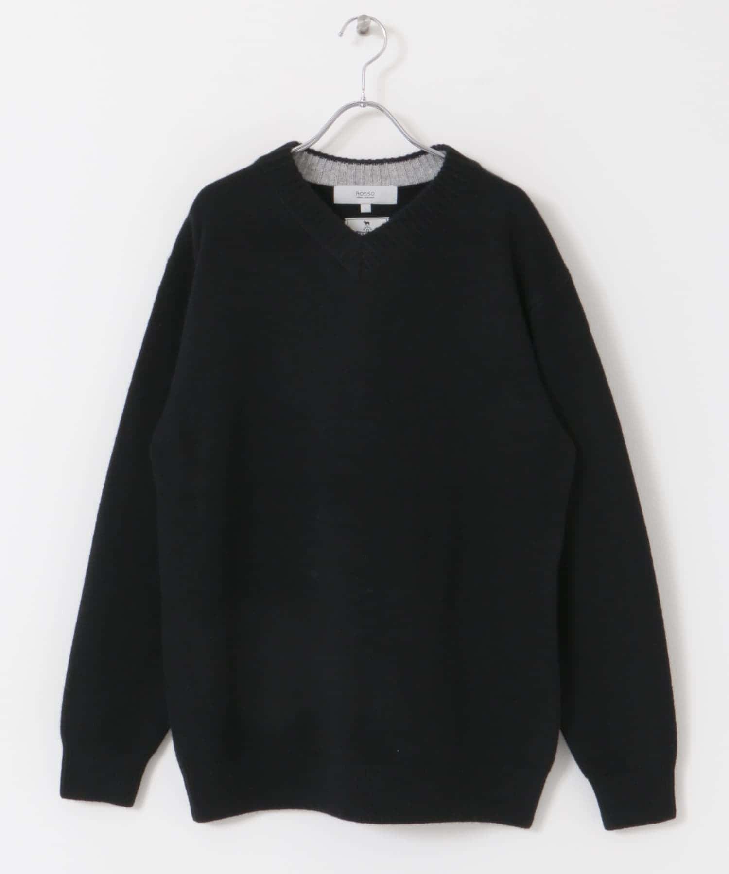 『XLサイズあり』ハミルトンラムズウールVネックニット BLACK S