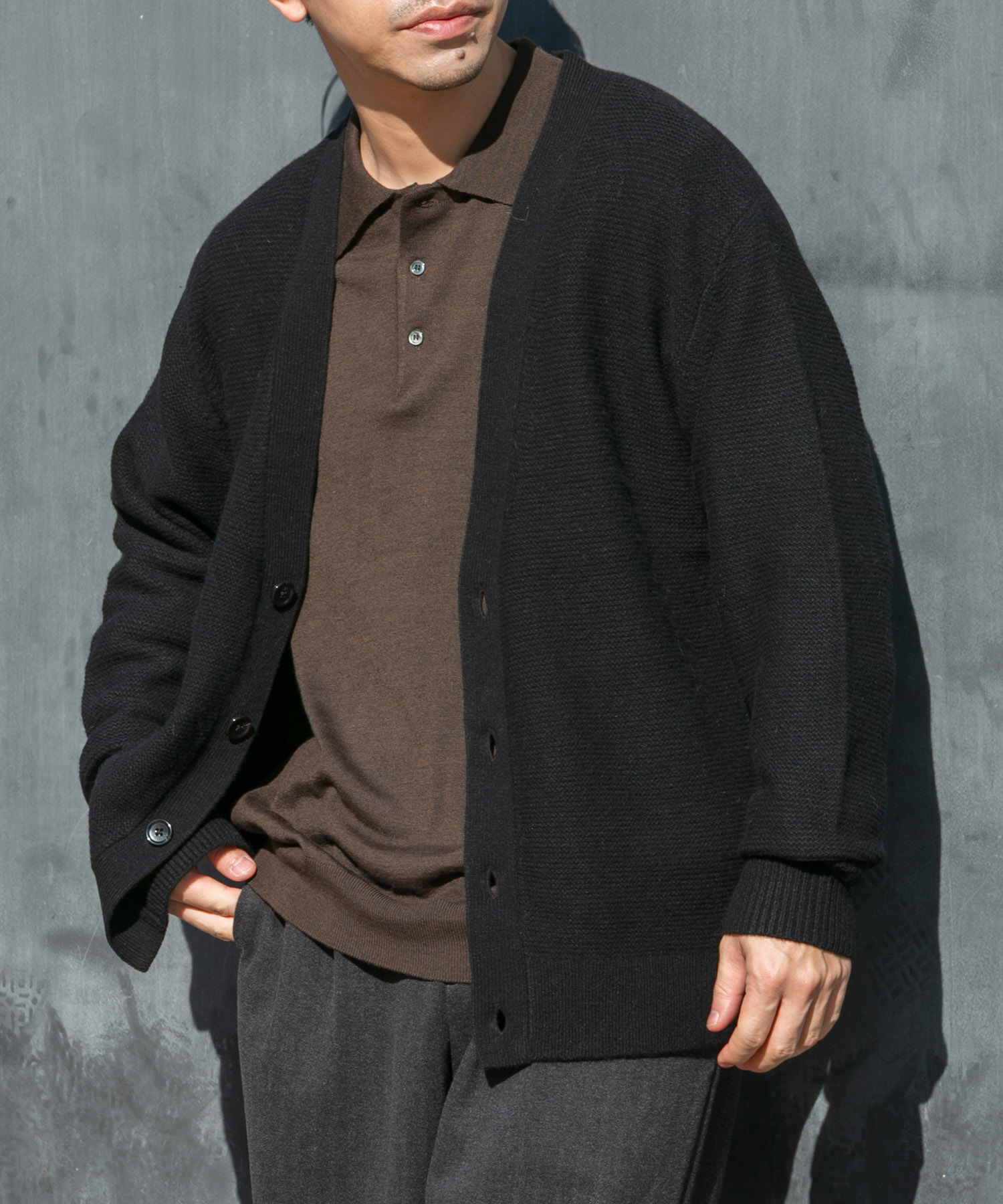 『XLサイズあり』ハミルトンウールガーター編みVネックカーディガン