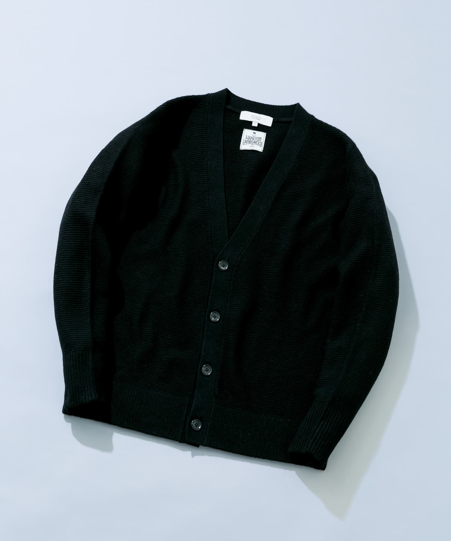 『XLサイズあり』ハミルトンウールガーター編みVネックカーディガン BLACK L