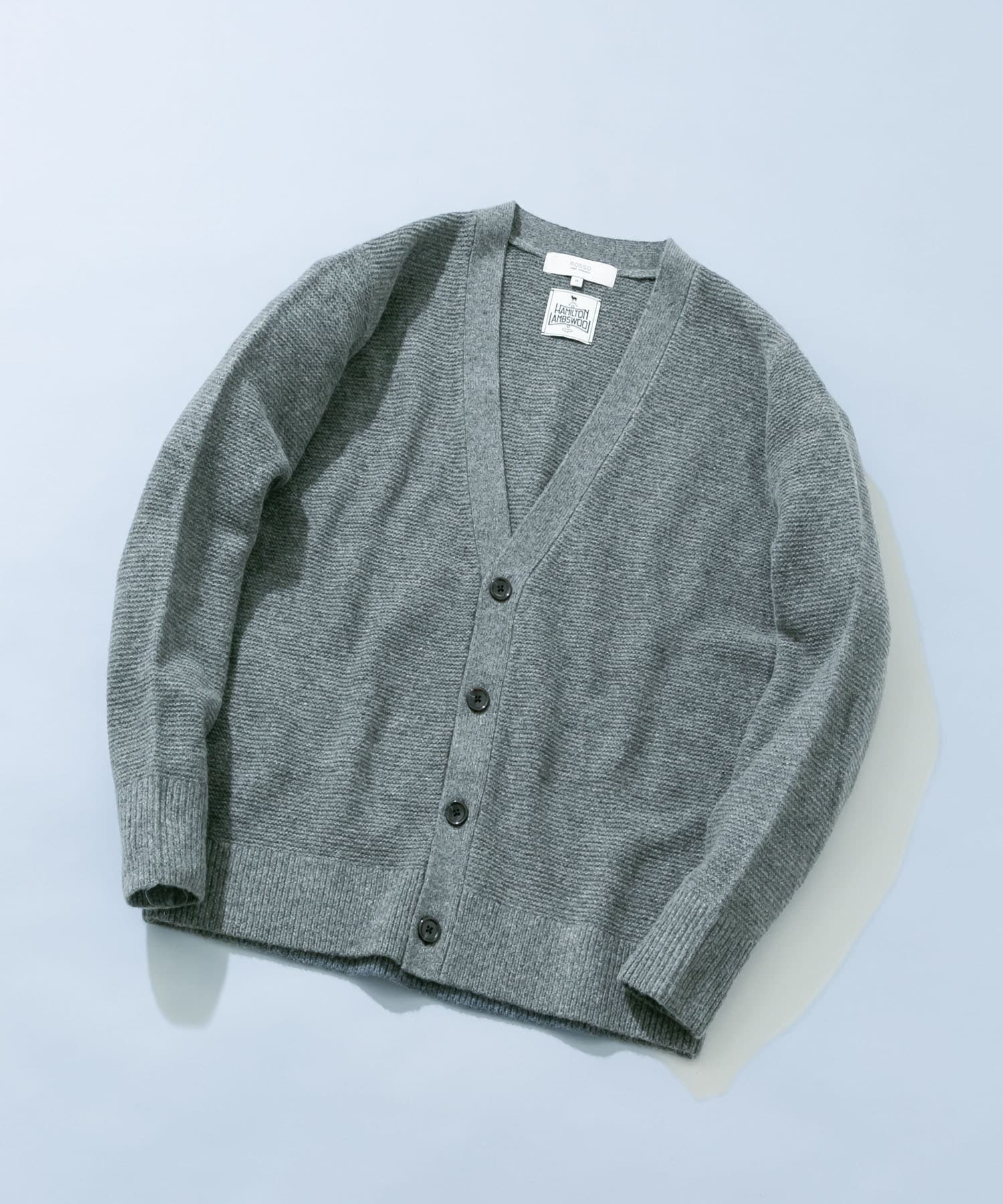 『XLサイズあり』ハミルトンウールガーター編みVネックカーディガン GRAY M