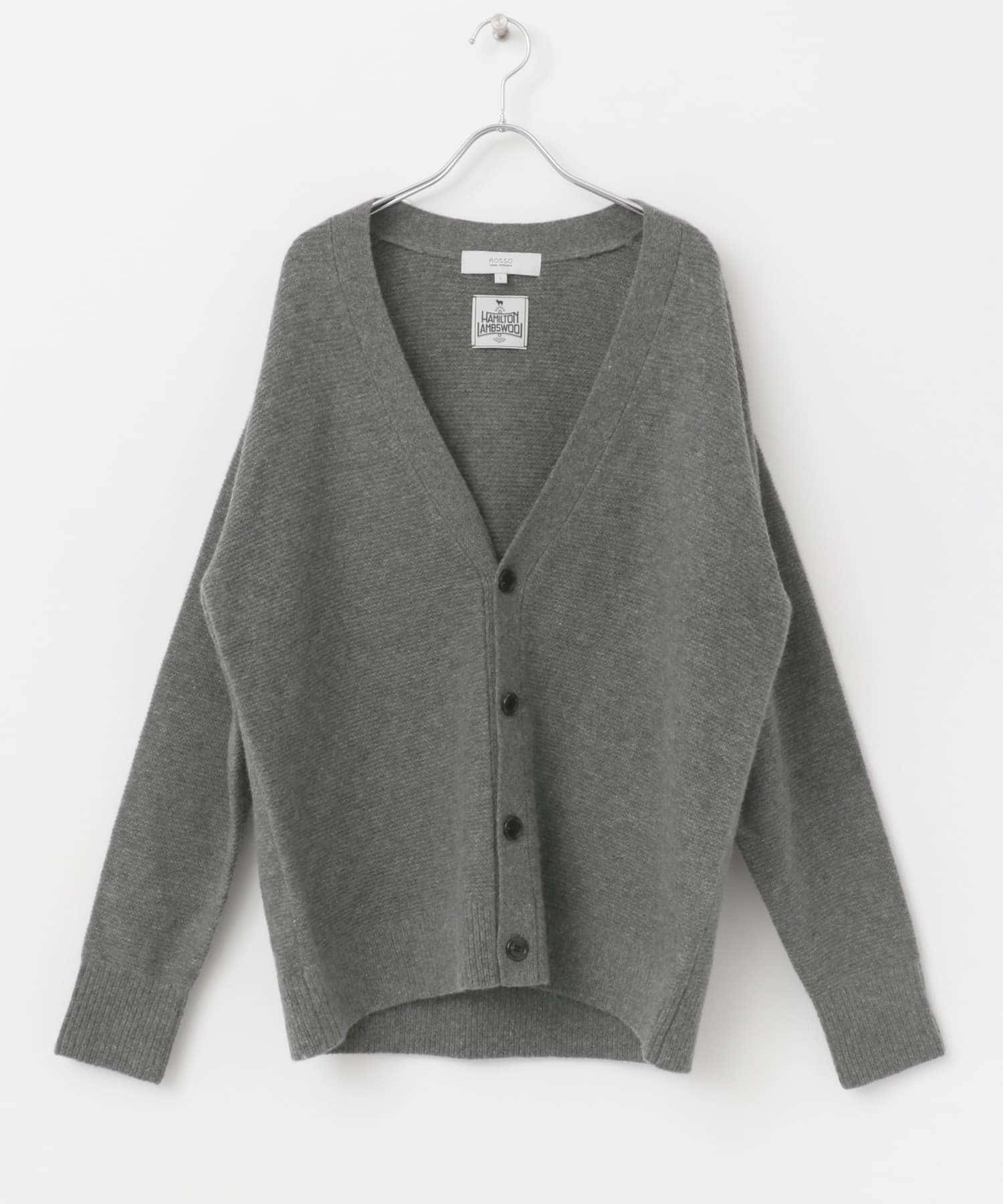 『XLサイズあり』ハミルトンウールガーター編みVネックカーディガン GRAY M