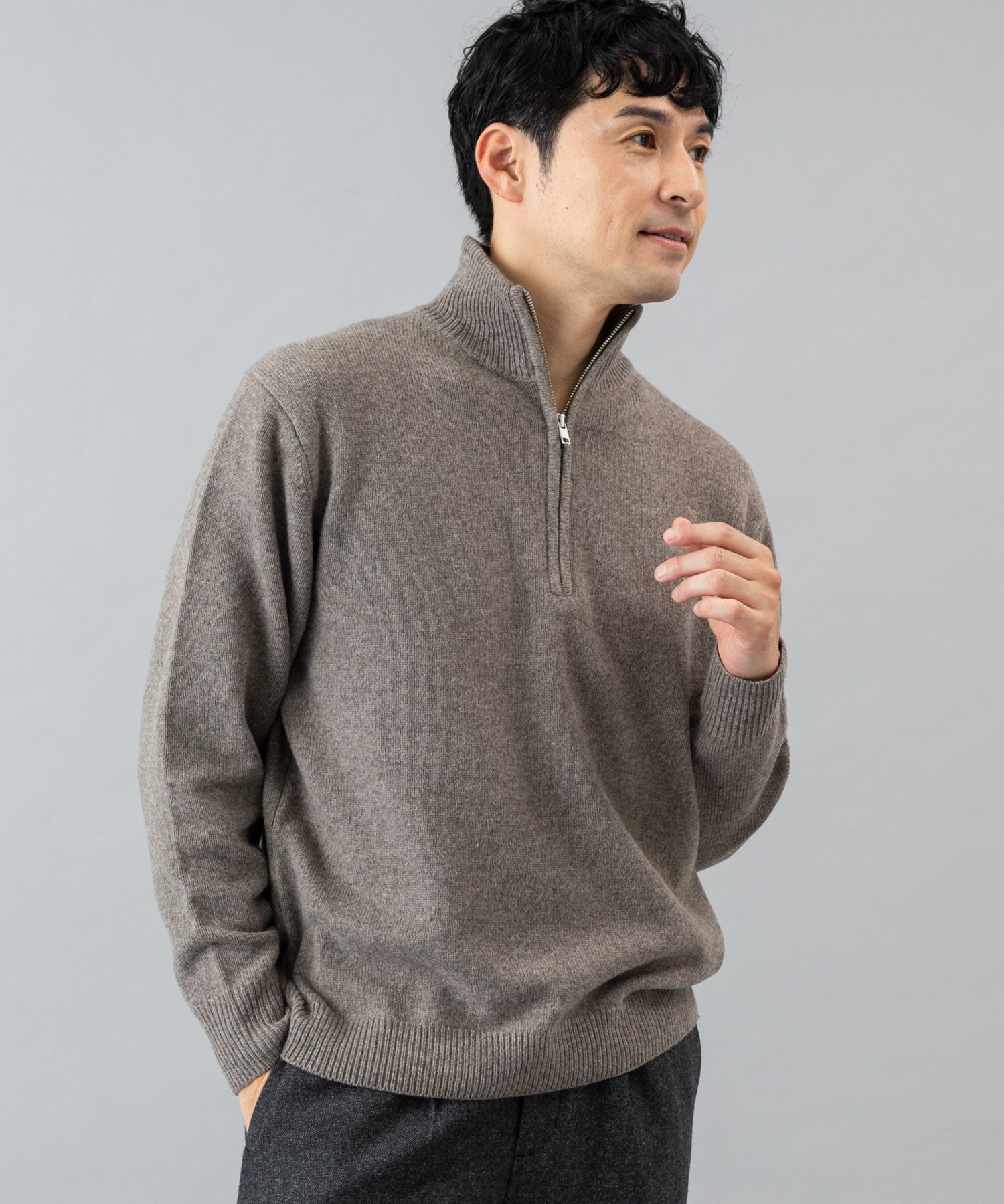 『XLサイズあり』ハミルトンラムズウールハーフジップニット