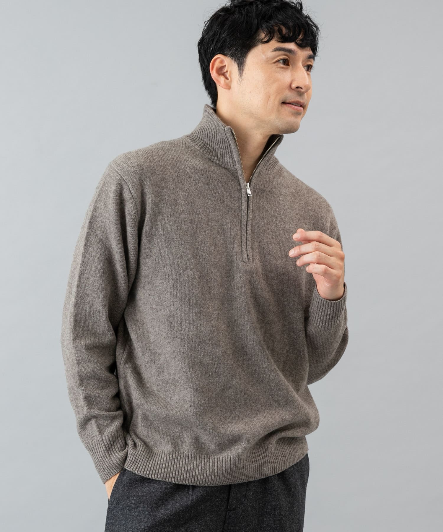 『XLサイズあり』ハミルトンラムズウールハーフジップニット