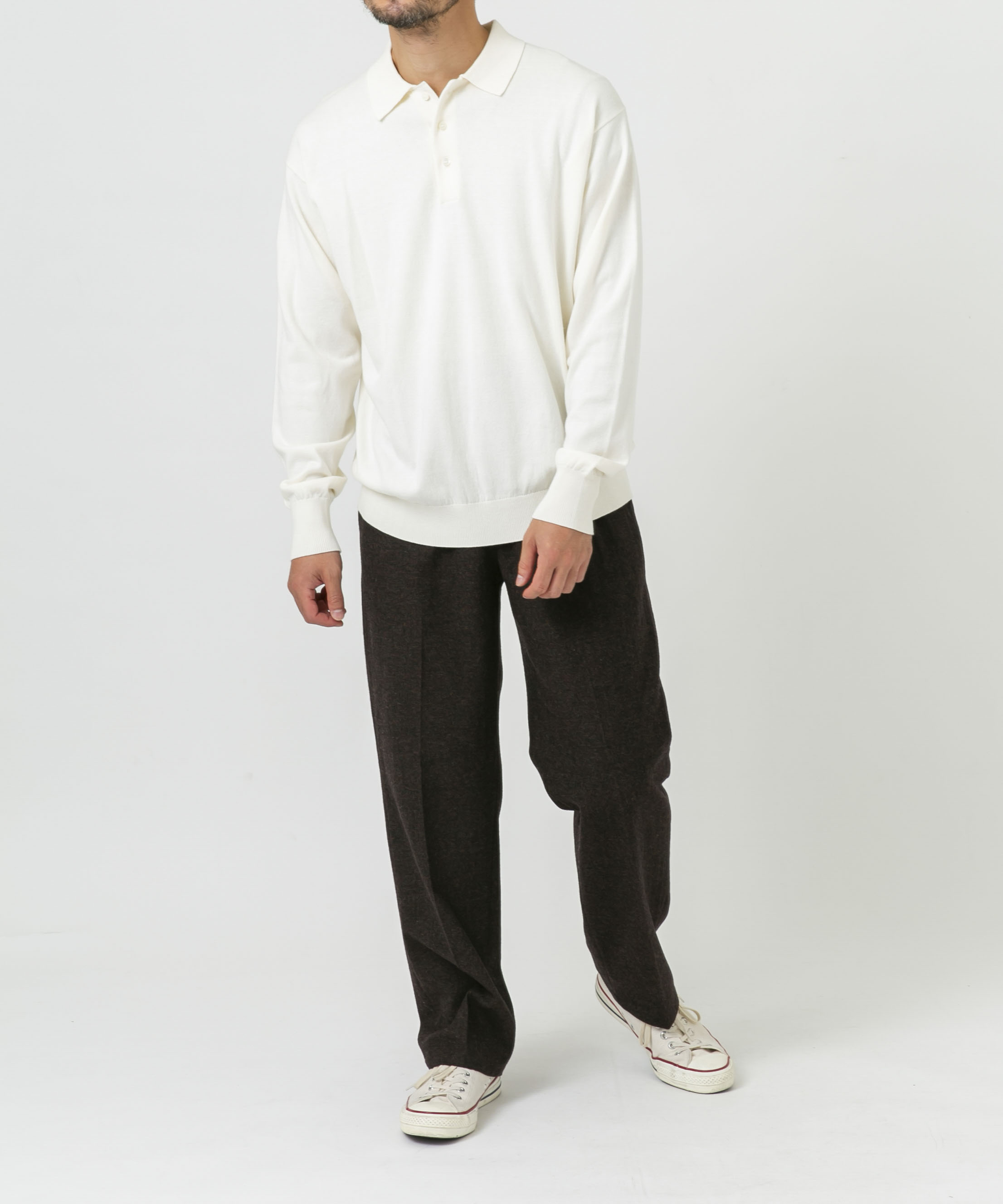コットンカシミヤニットポロシャツ IVORY M