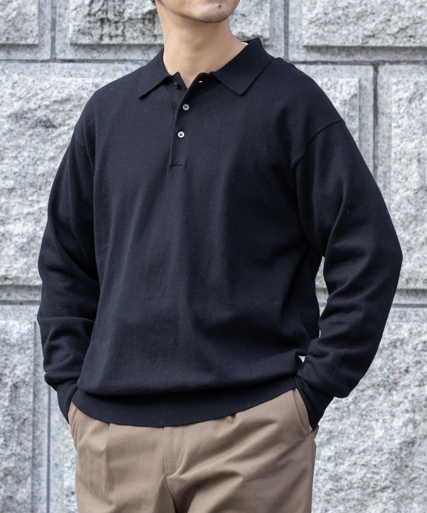 コットンカシミヤニットポロシャツ