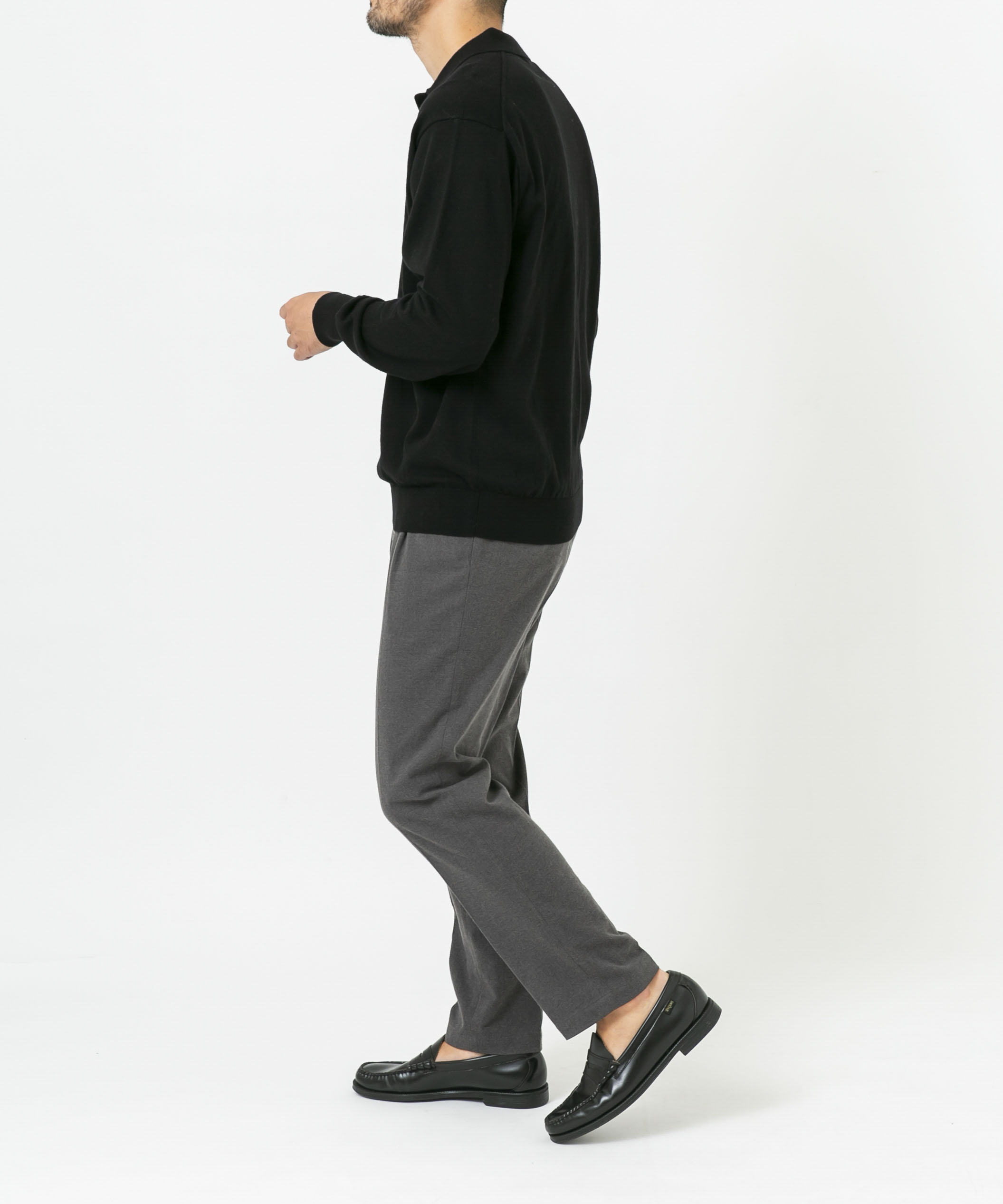 コットンカシミヤニットポロシャツ BLACK L
