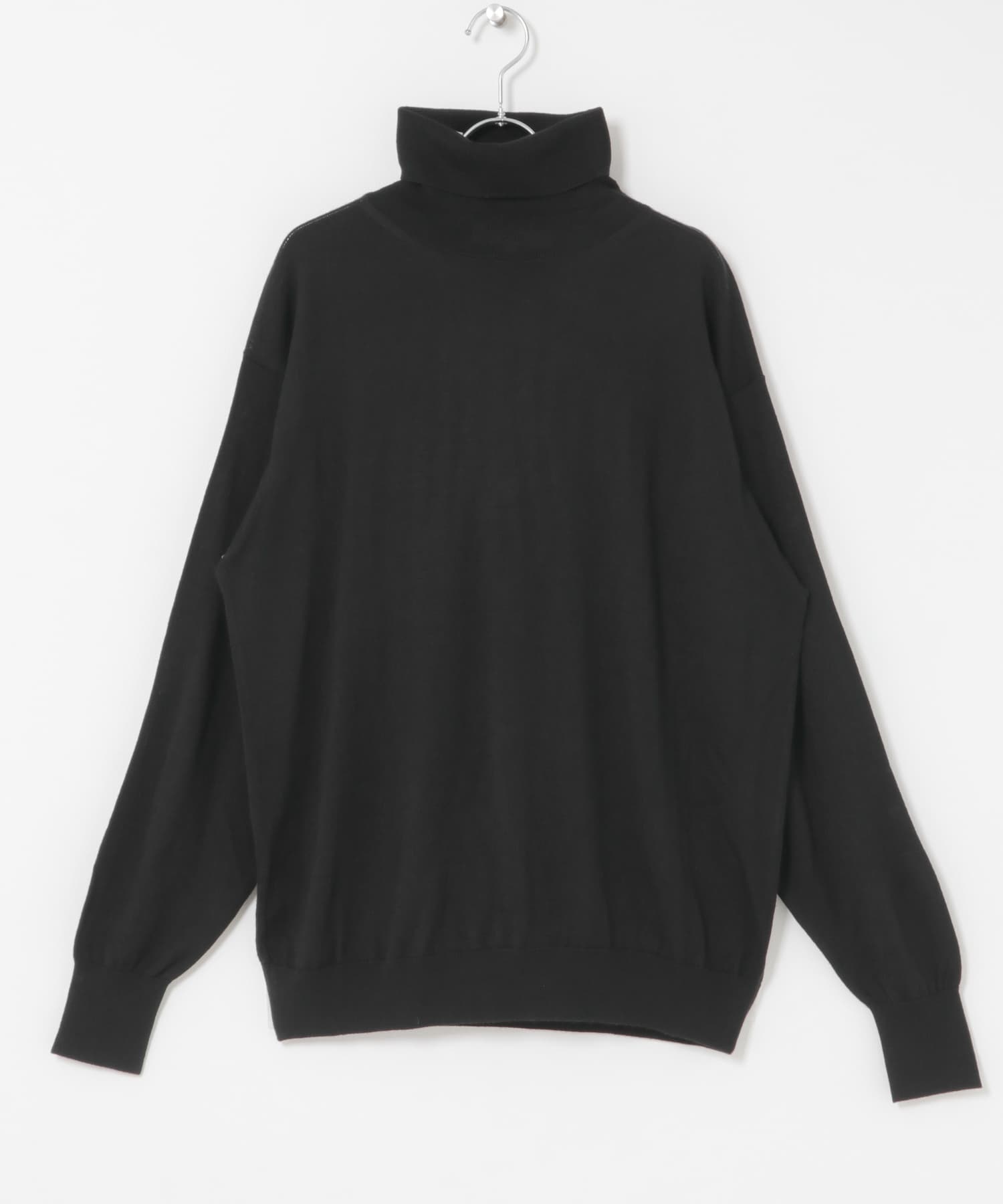 イタリア糸メリノウールタートルネックニット BLACK M