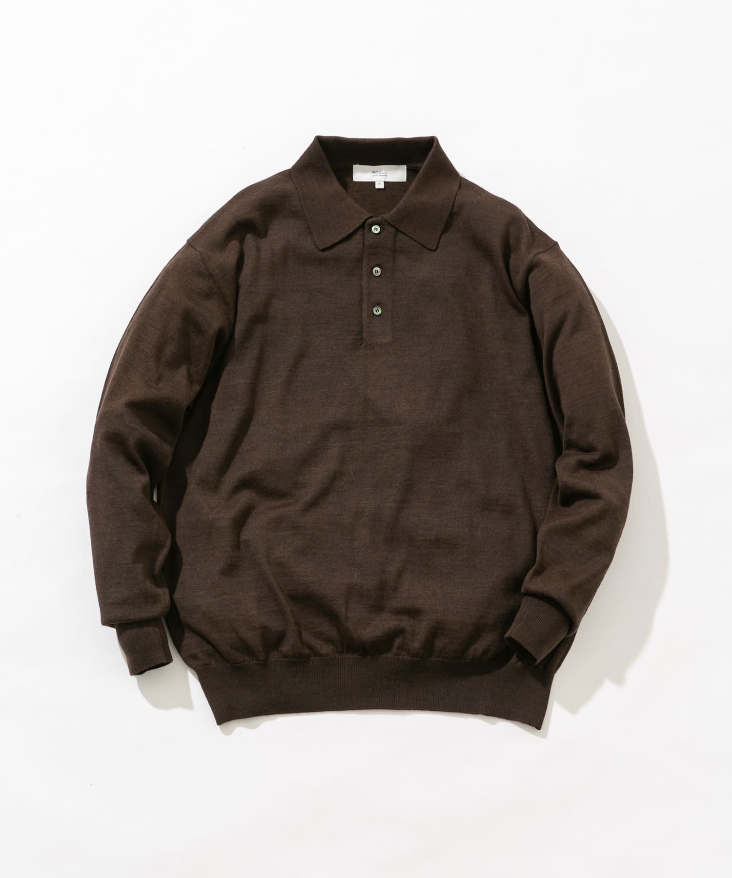 イタリア糸メリノウールニットポロシャツ DARK BROWN L
