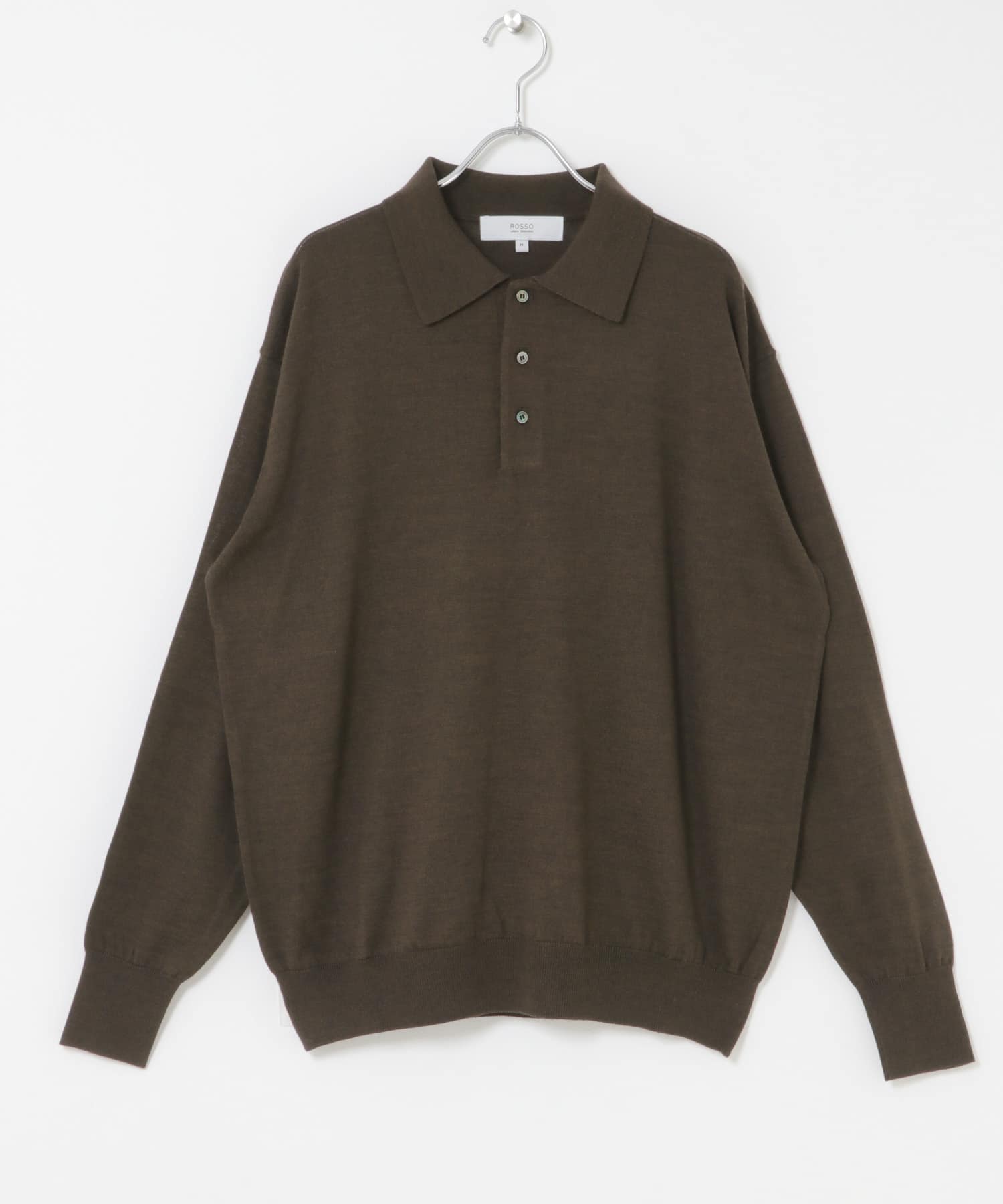 イタリア糸メリノウールニットポロシャツ DARK BROWN M