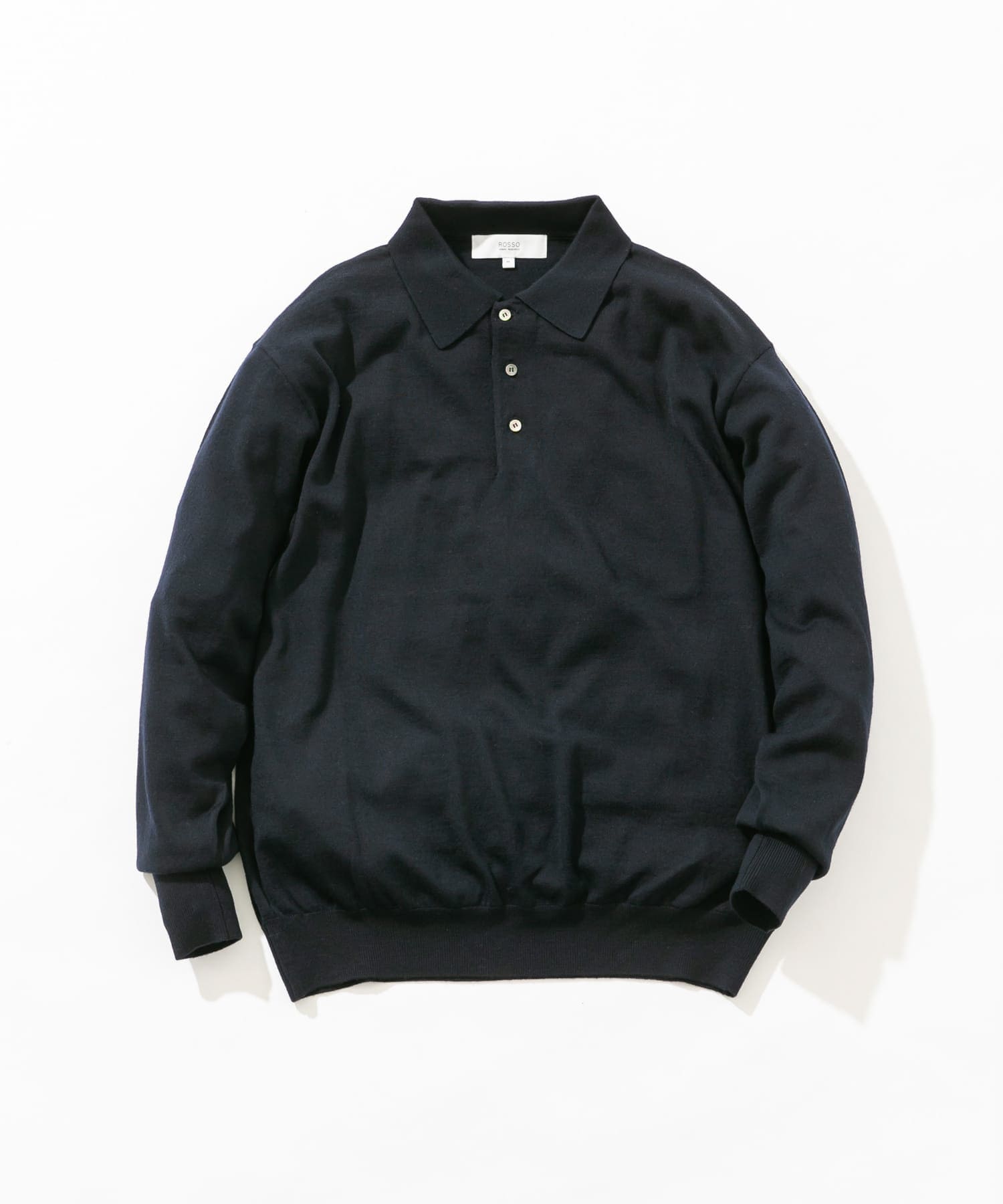 イタリア糸メリノウールニットポロシャツ NAVY L