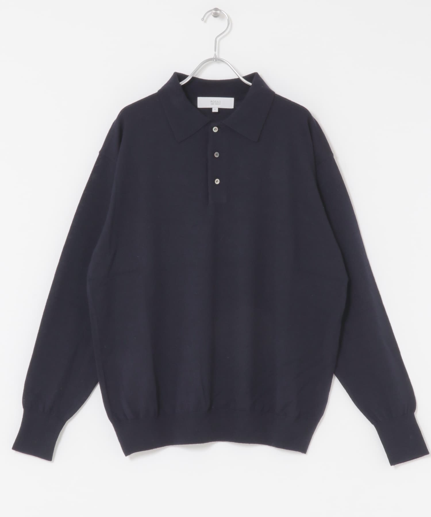 イタリア糸メリノウールニットポロシャツ NAVY M