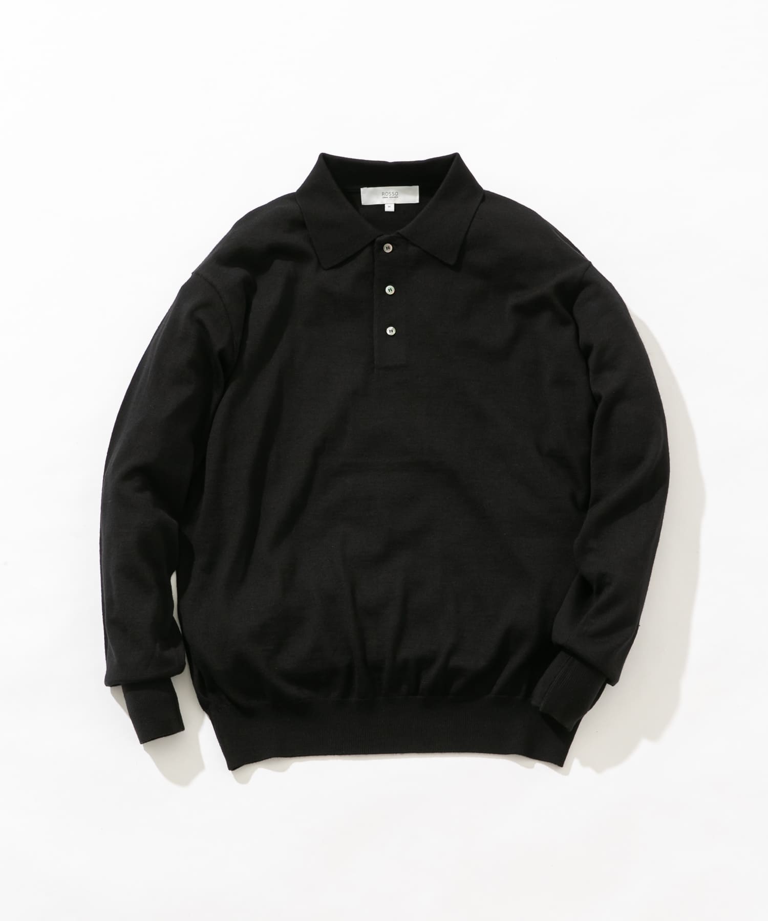 イタリア糸メリノウールニットポロシャツ BLACK M