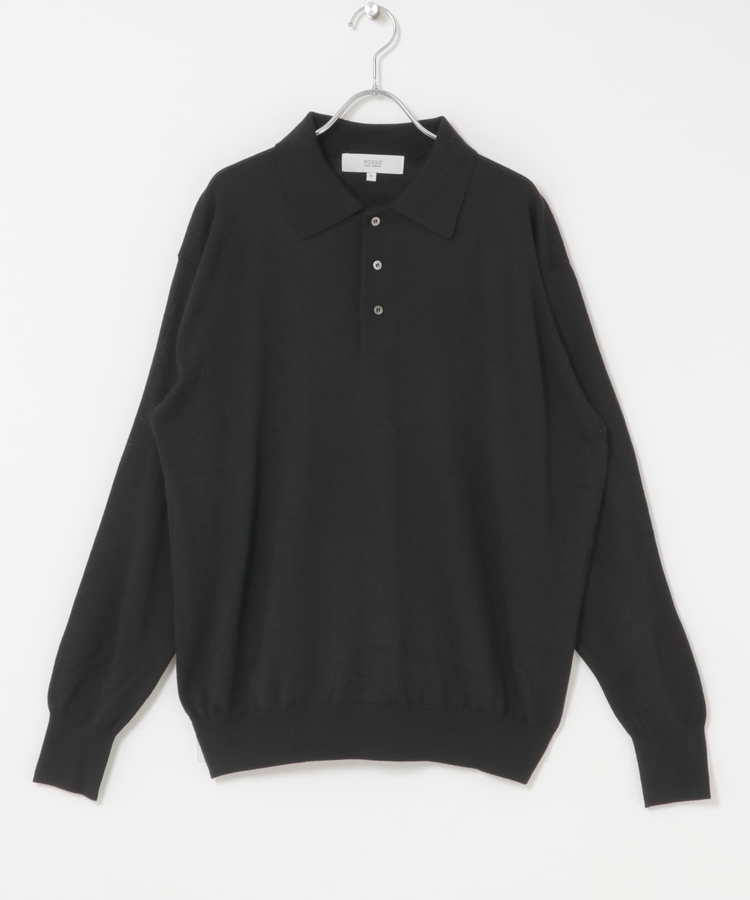 イタリア糸メリノウールニットポロシャツ BLACK M