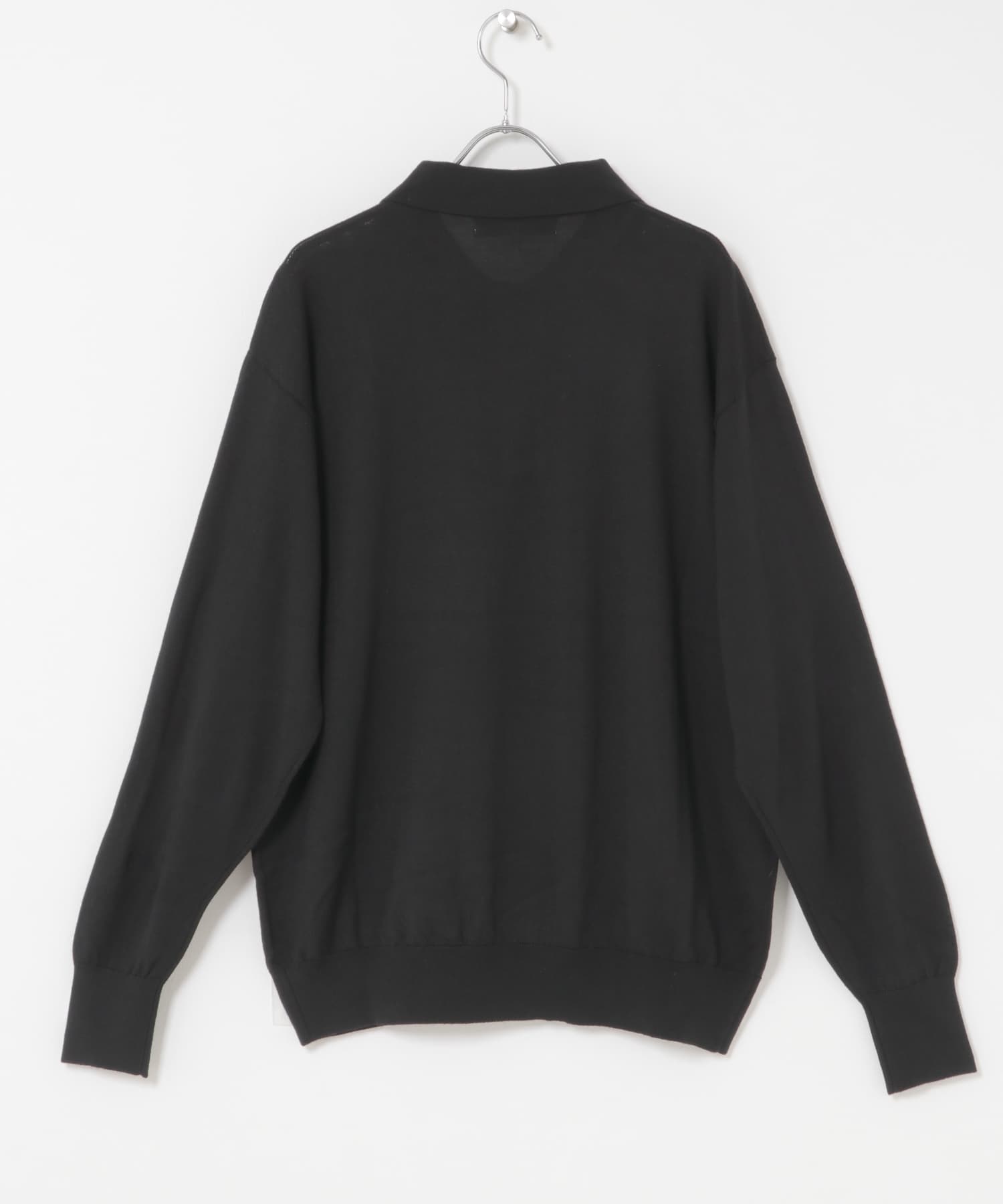 イタリア糸メリノウールニットポロシャツ BLACK M