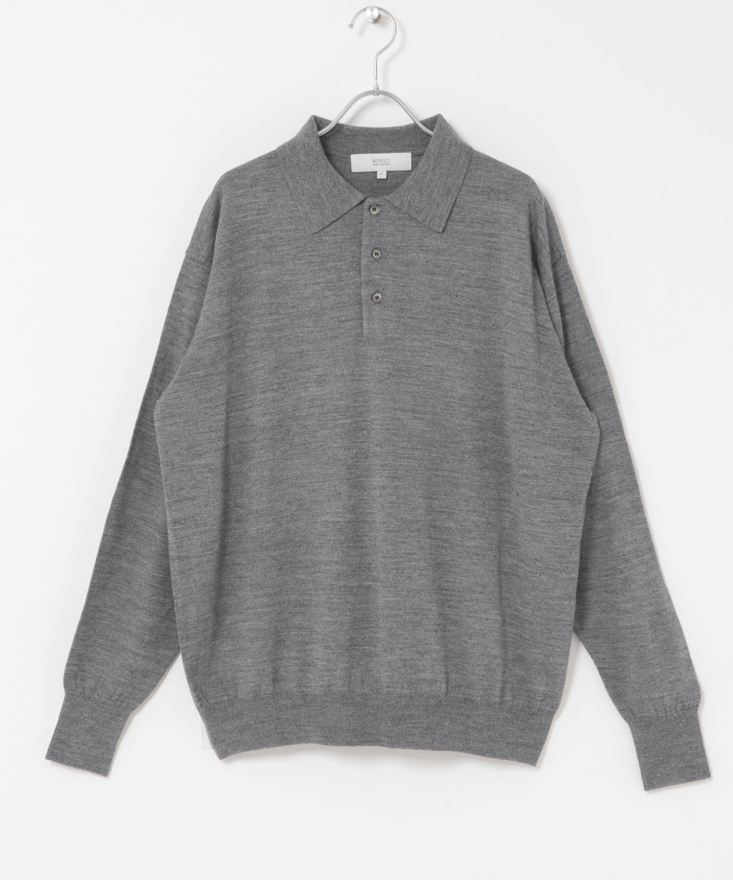 イタリア糸メリノウールニットポロシャツ GRAY M