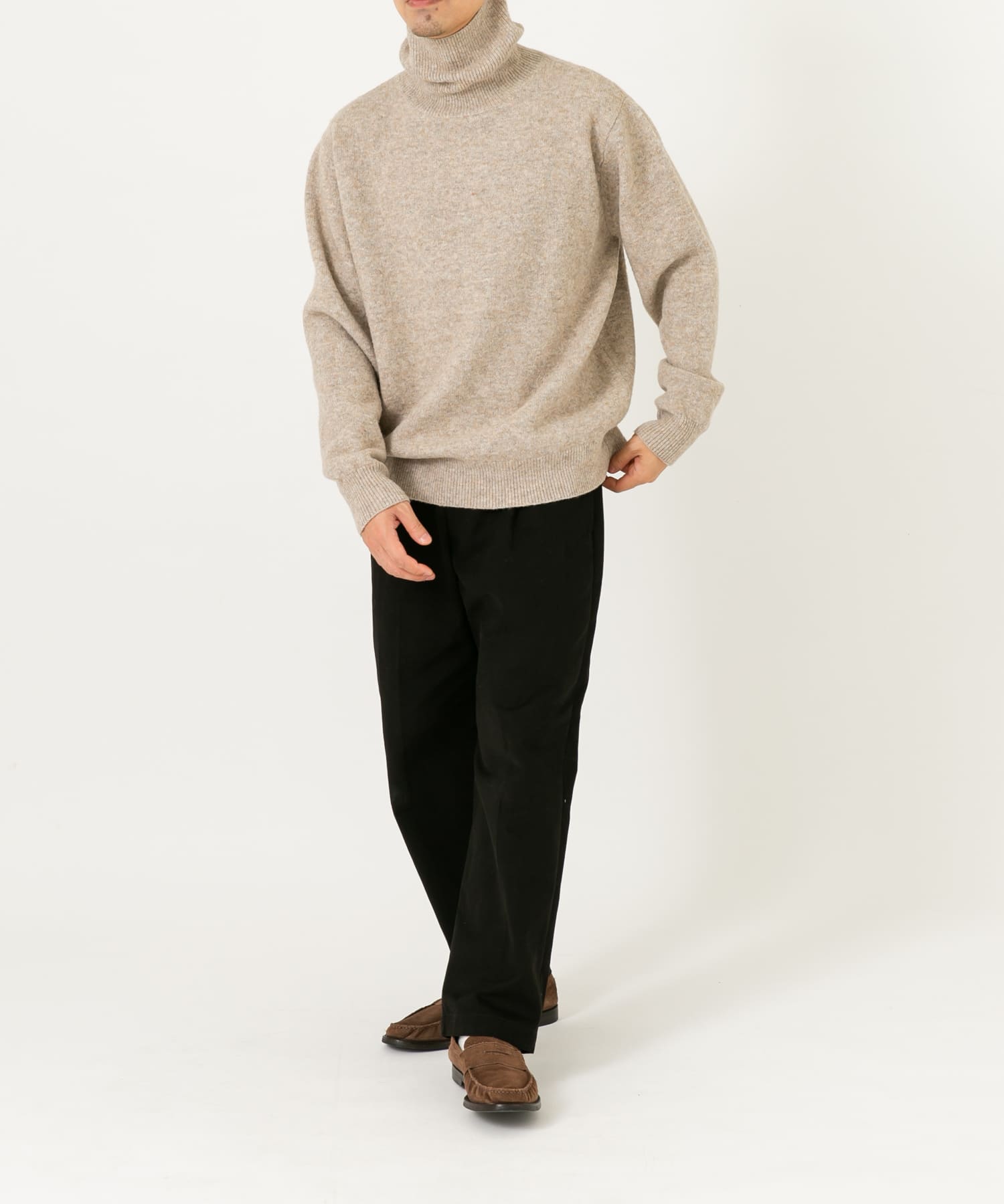 ブークレストレッチタートルニット GREIGE M