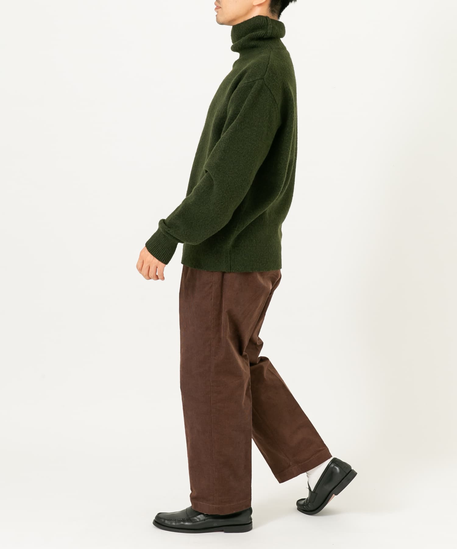 ブークレストレッチタートルニット KHAKI M
