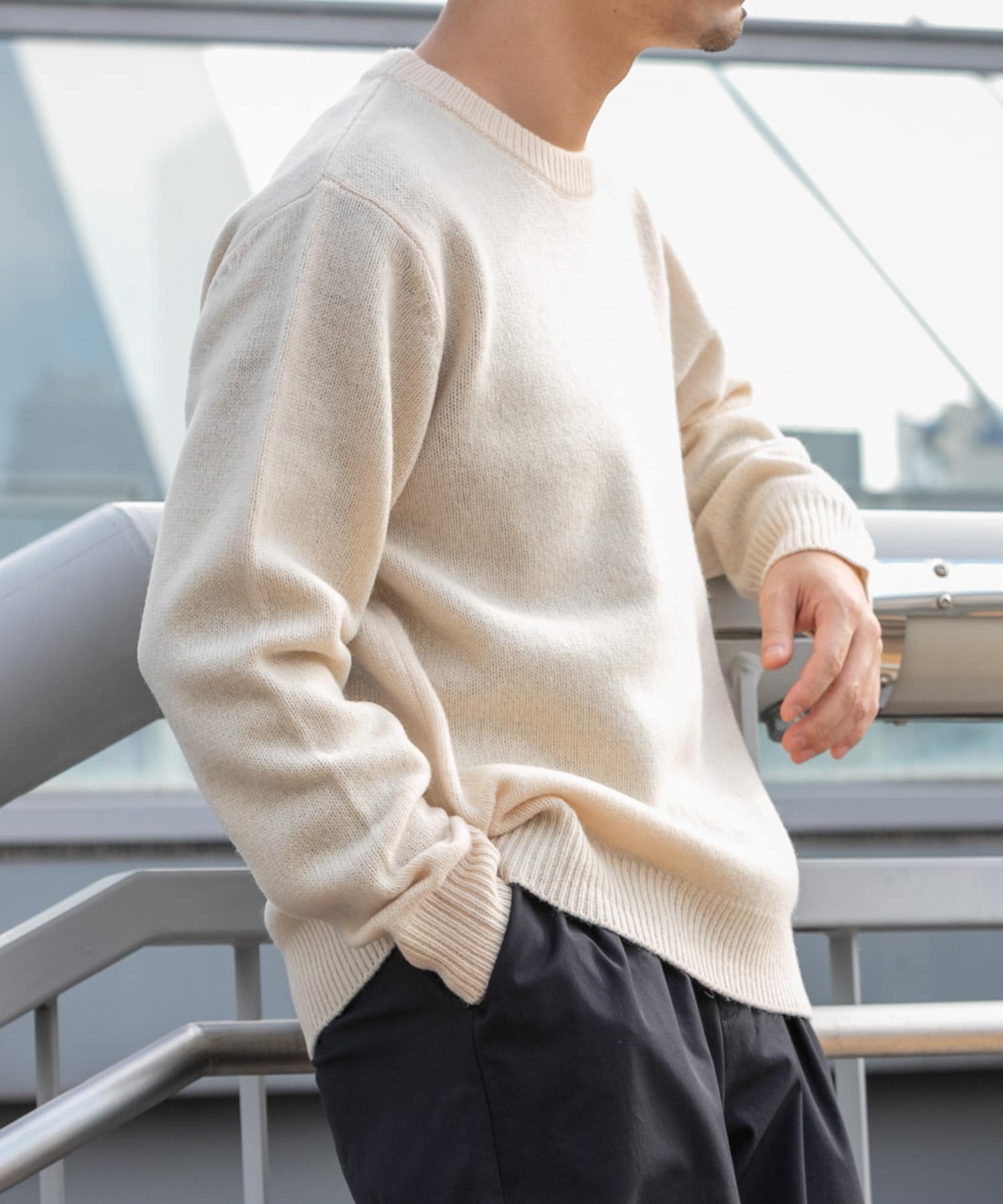 『XLサイズあり』シェットランドウールクルーネックニット WHITE M