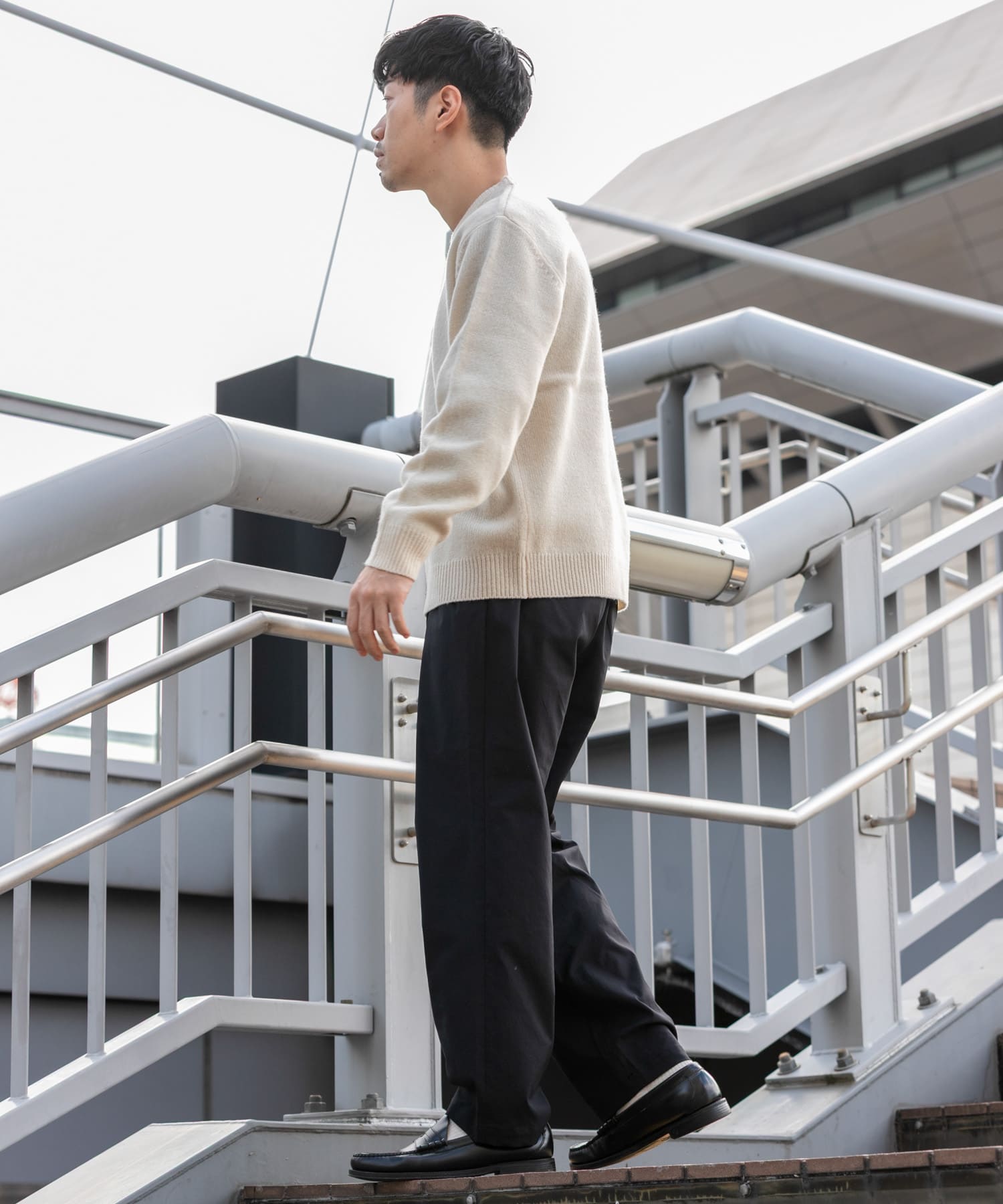 『XLサイズあり』シェットランドウールクルーネックニット WHITE M