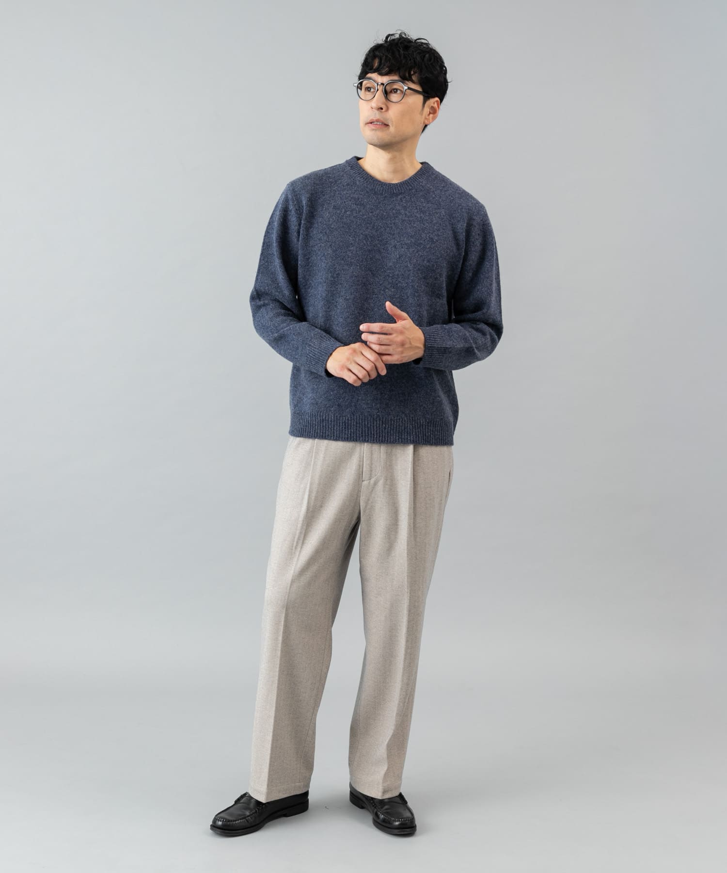 『XLサイズあり』シェットランドウールクルーネックニット INDIGO S