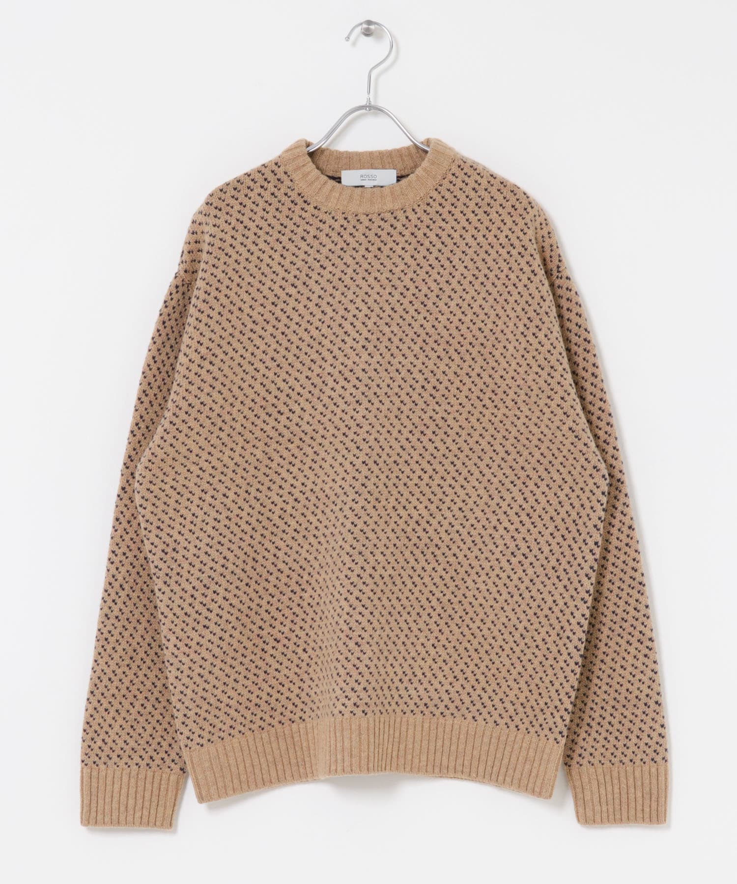 『XLサイズあり』バーズアイ柄クルーネックニット GREIGE S