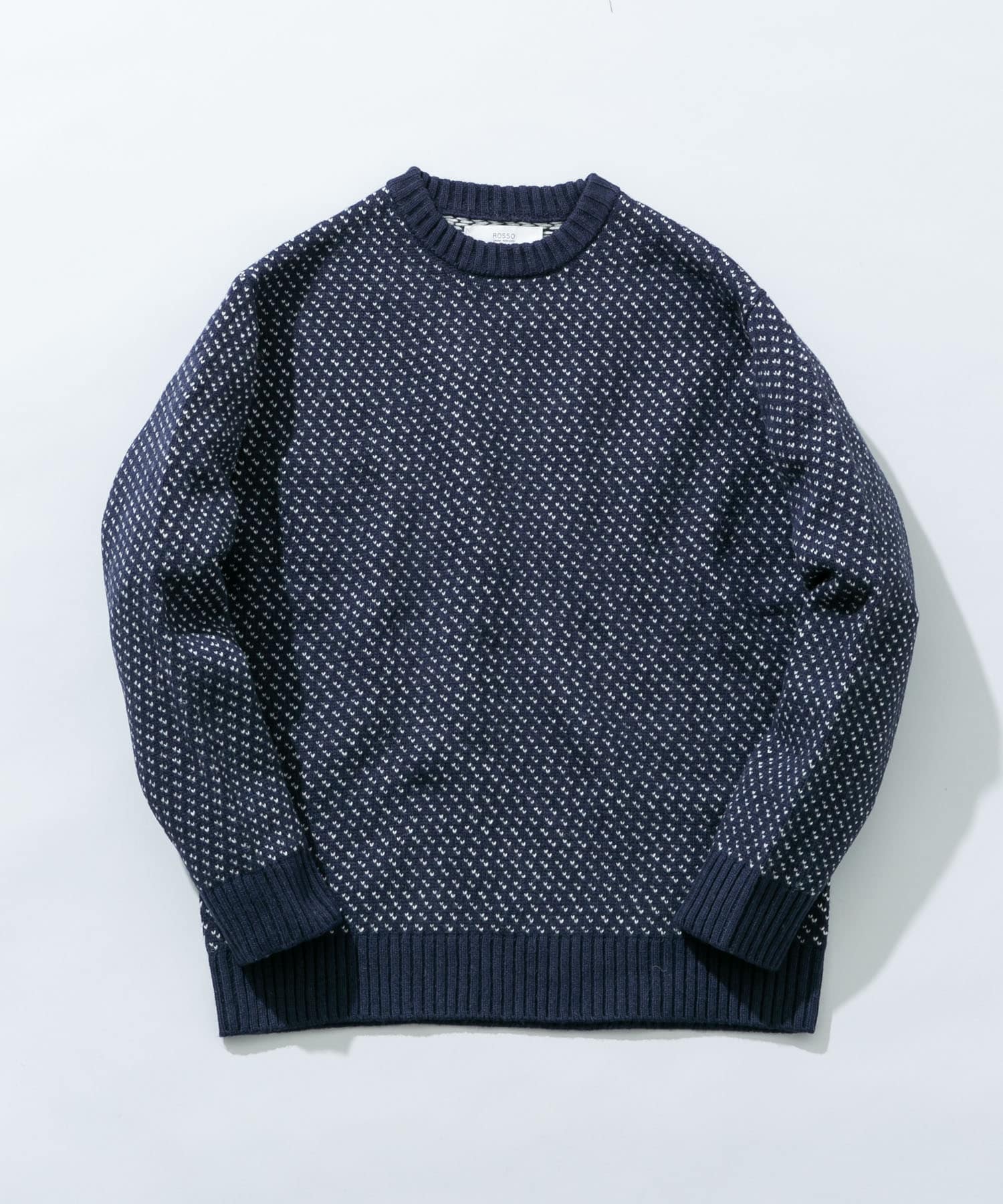 『XLサイズあり』バーズアイ柄クルーネックニット NAVY S