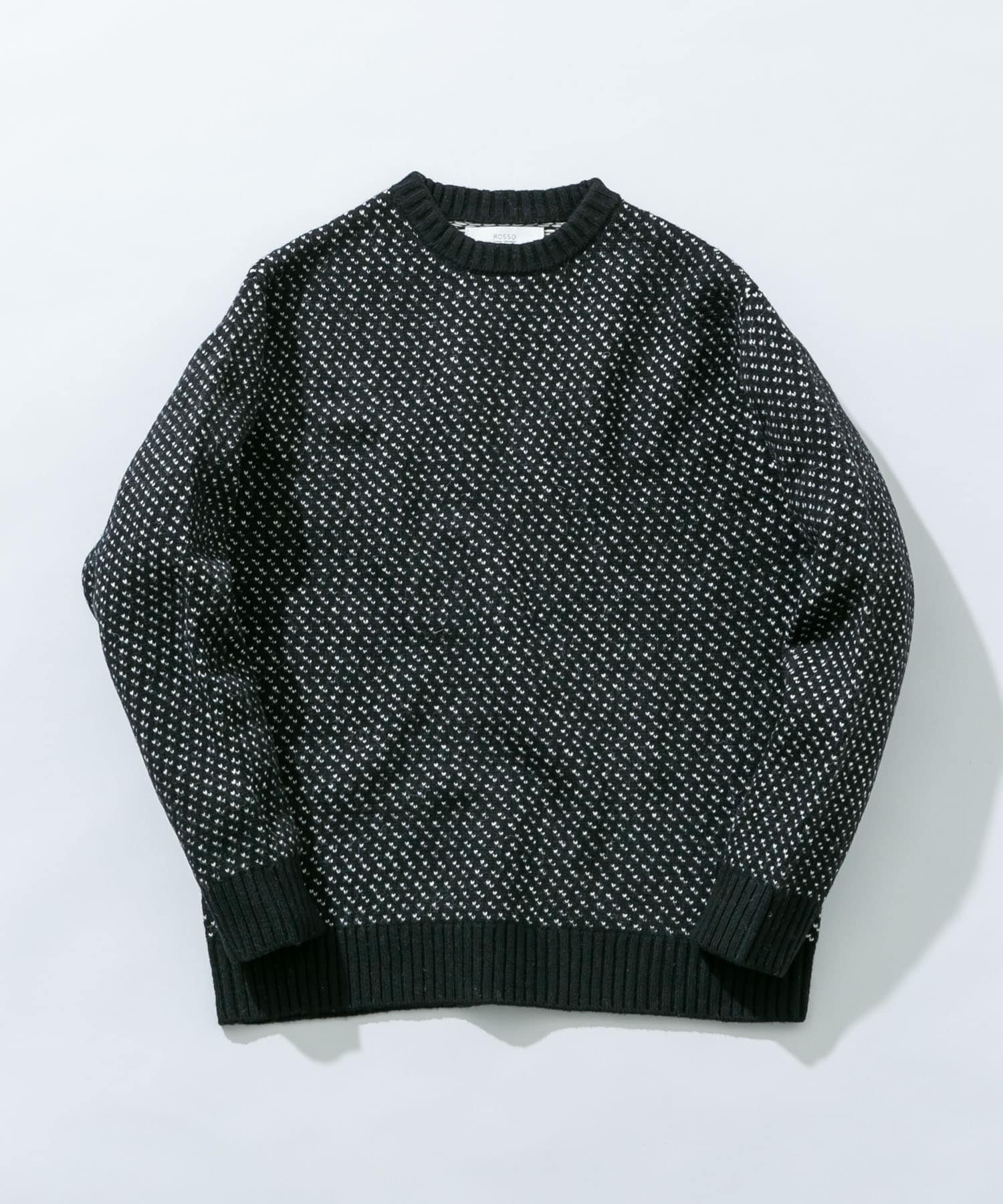 『XLサイズあり』バーズアイ柄クルーネックニット BLACK S