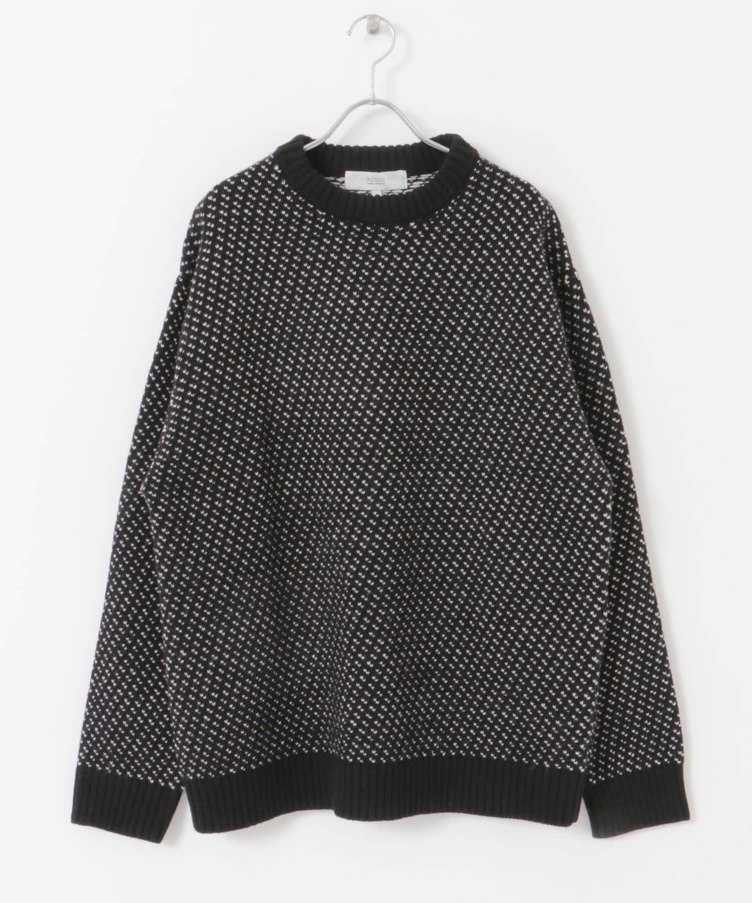 『XLサイズあり』バーズアイ柄クルーネックニット BLACK S