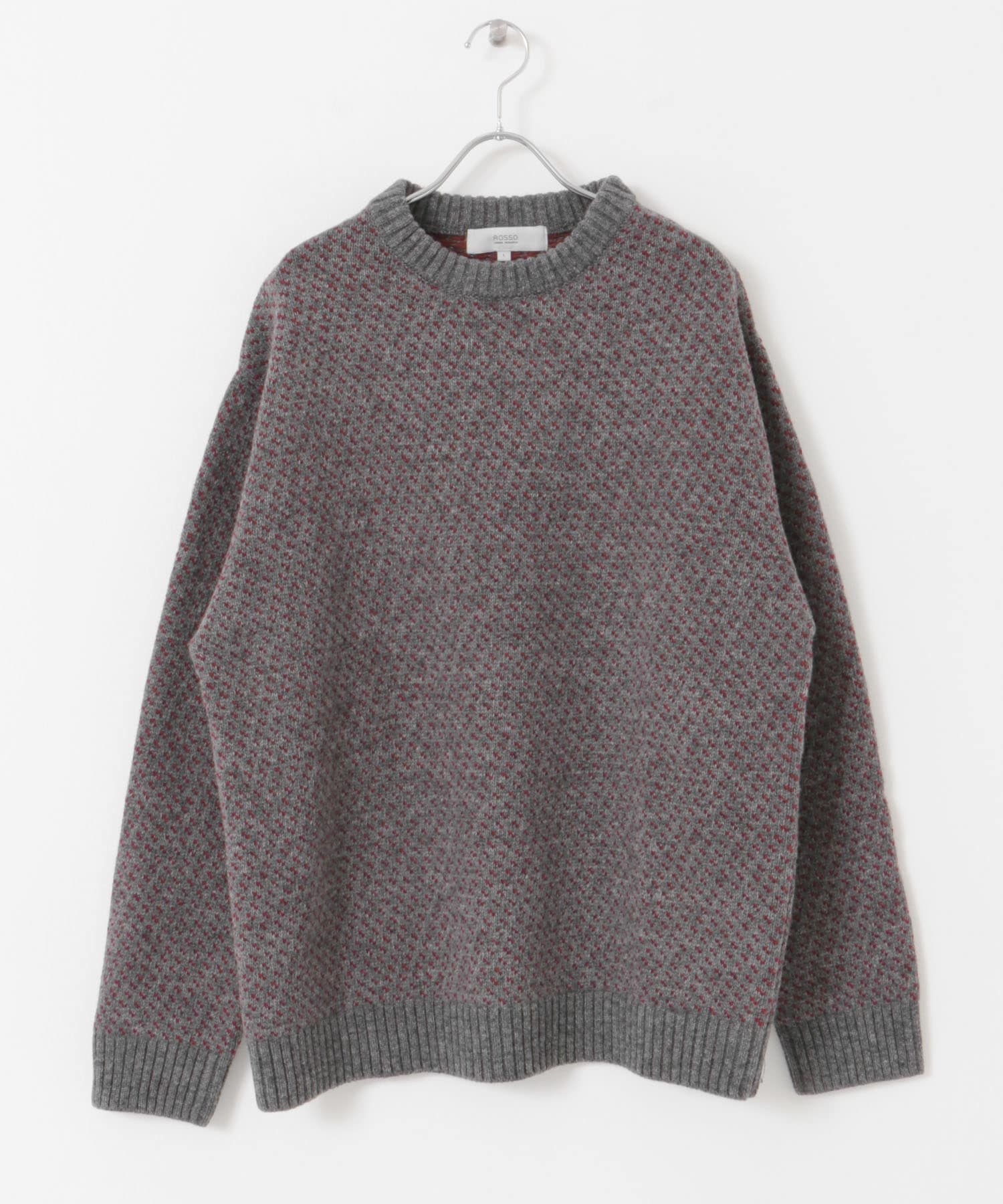 『XLサイズあり』バーズアイ柄クルーネックニット GRAY S