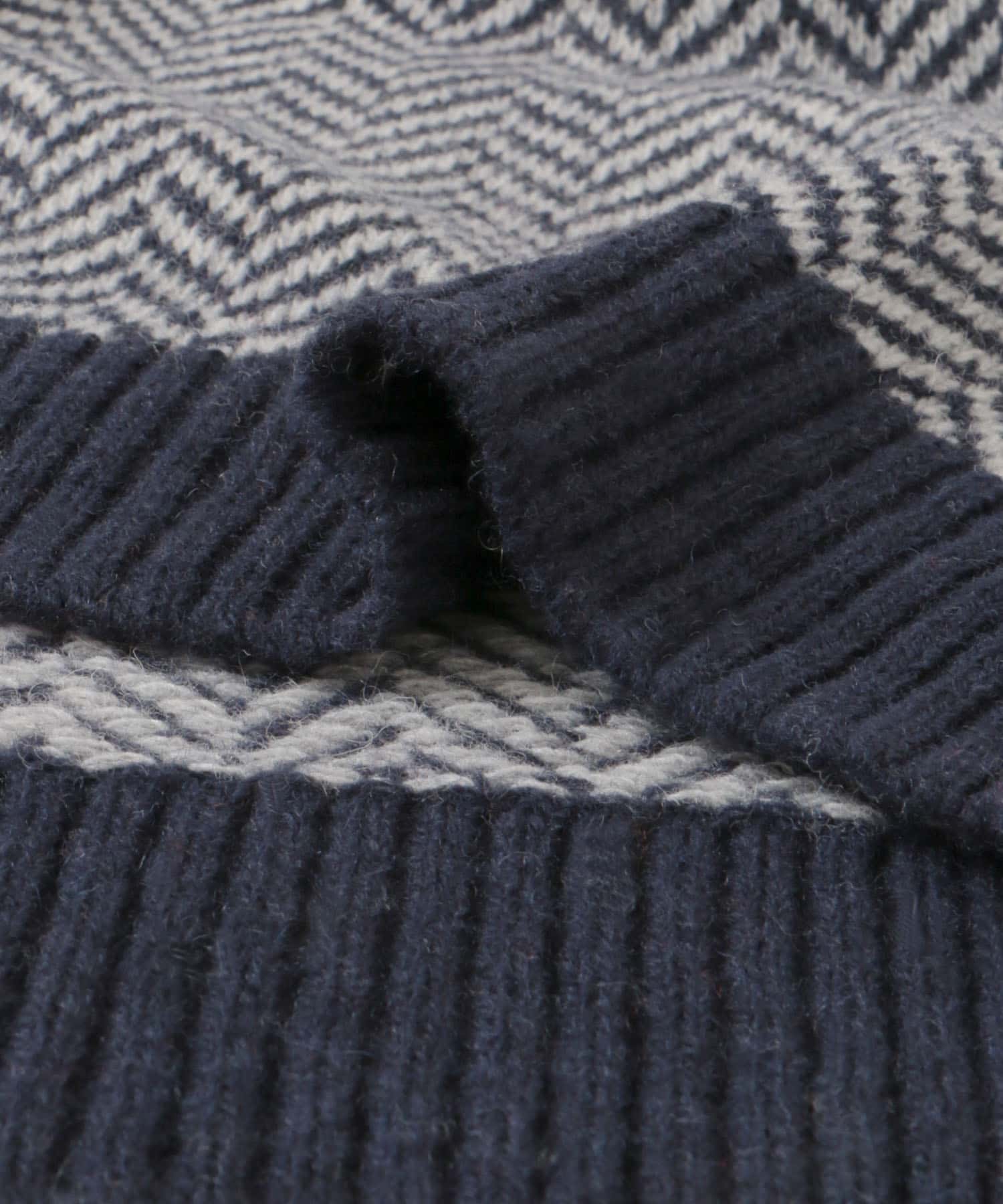 『XLサイズあり』ヘリンボーン柄クルーネックニット NAVY S
