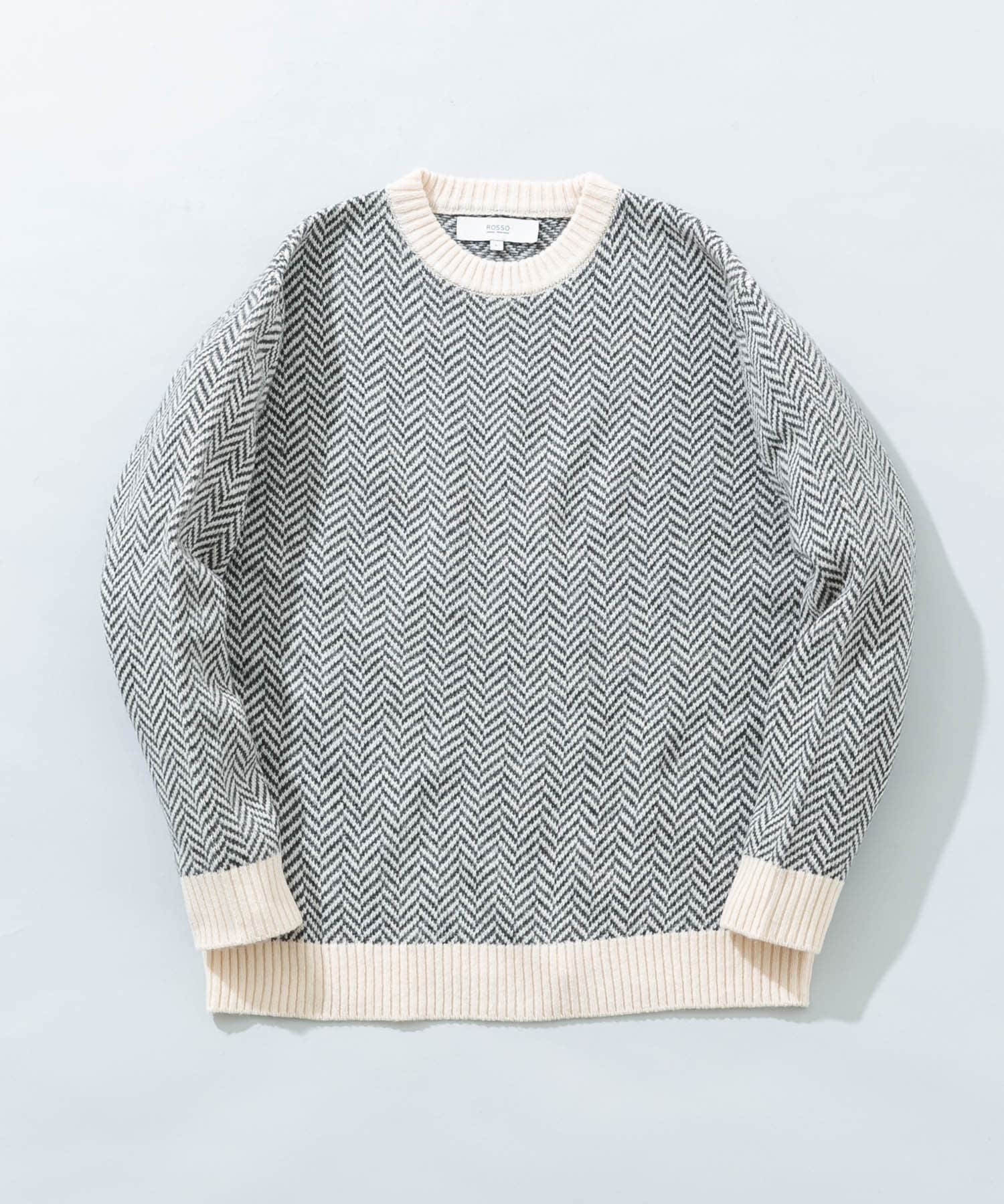 『XLサイズあり』ヘリンボーン柄クルーネックニット
